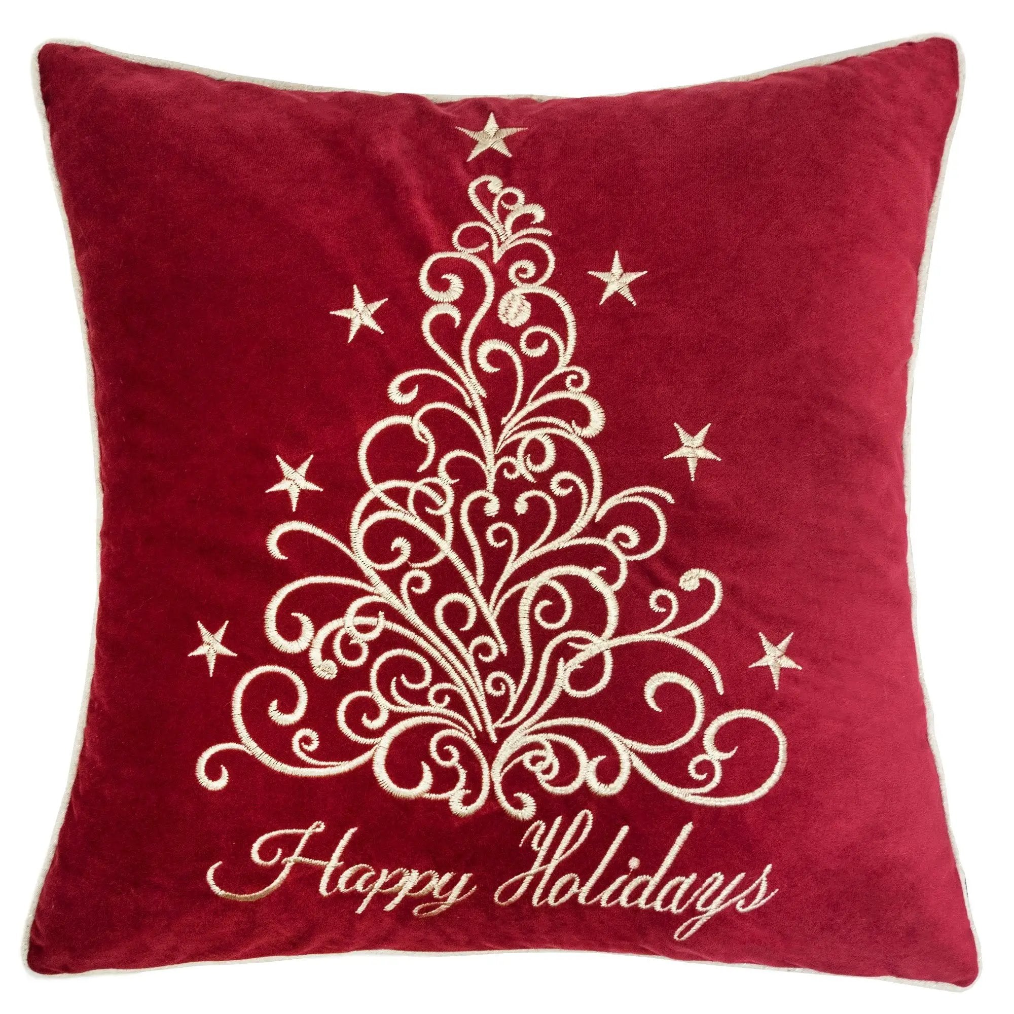 Red Velvet Holiday Pillow with Gold Embroidery by HouseOfZazla