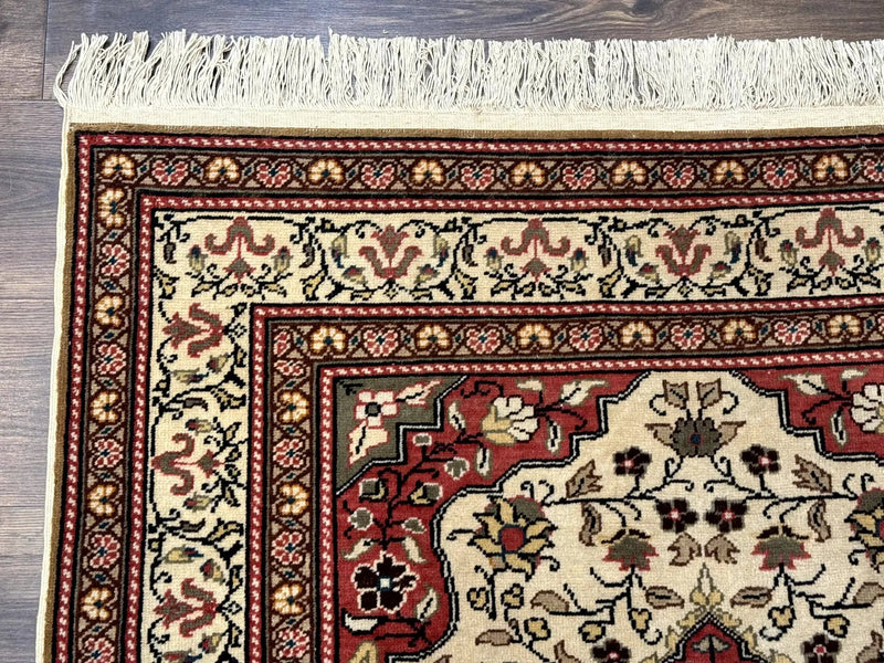 Turkish Sivas Rug 4x6, Floral Medallion, Beige Pink-Red Green, Handmade by Jewel Rugs