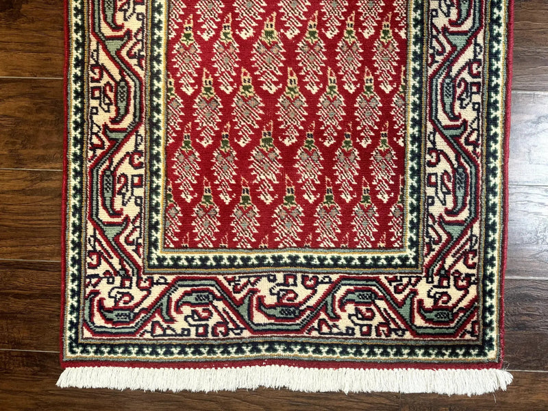 Persian Tabriz Runner Rug 3x16, Paisley Boteh Design, Red and Cream, Rug for Hallway, 16ft Wool Runner by Jewel Rugs
