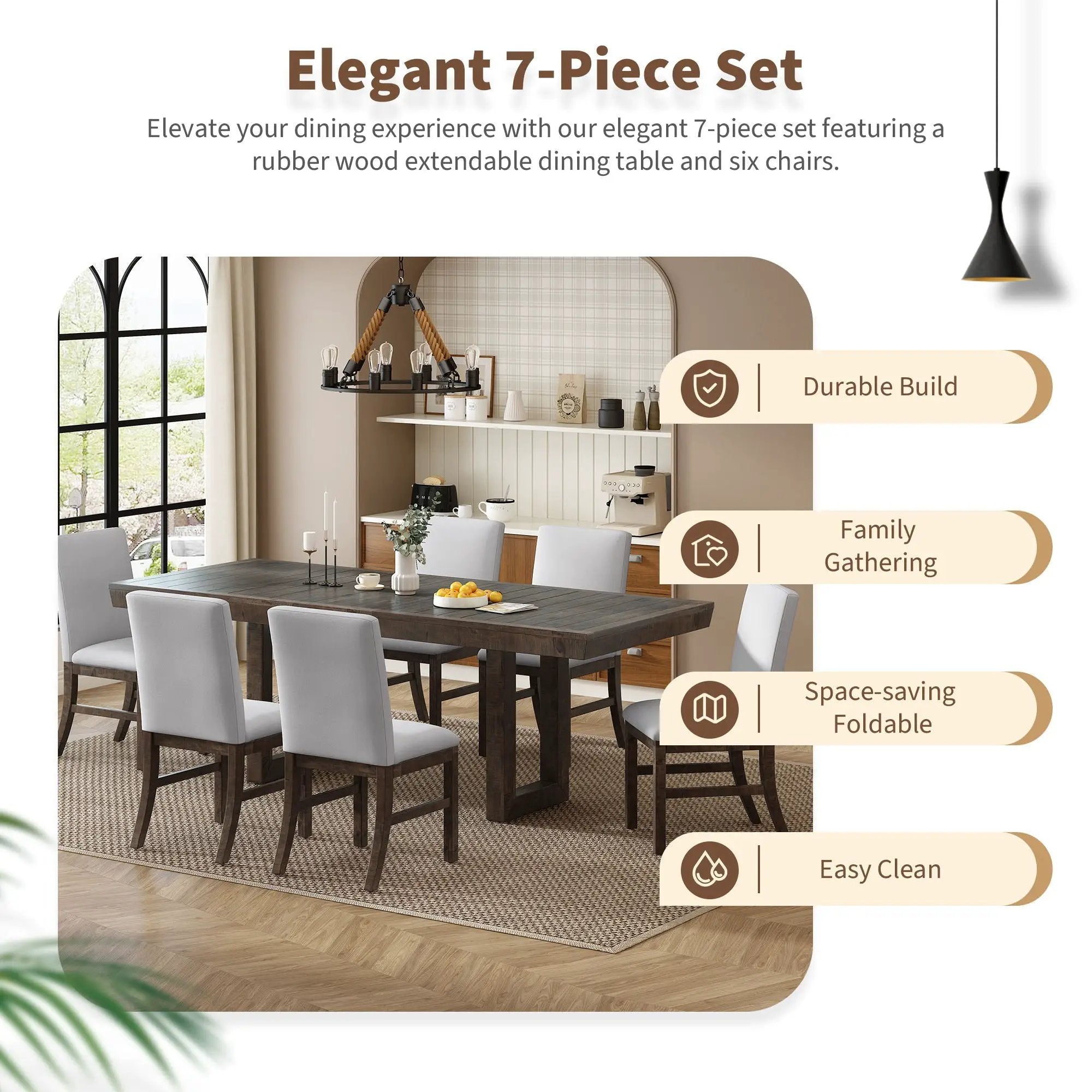 Topmax - 7 Piece Traditional Extendable Dining Table Set With Butterfly Leaf And 6 Upholstered Dining Table Set by Unique Piece Furniture