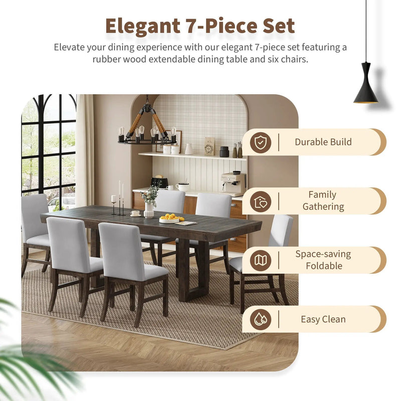Topmax - 7 Piece Traditional Extendable Dining Table Set With Butterfly Leaf And 6 Upholstered Dining Table Set by Unique Piece Furniture