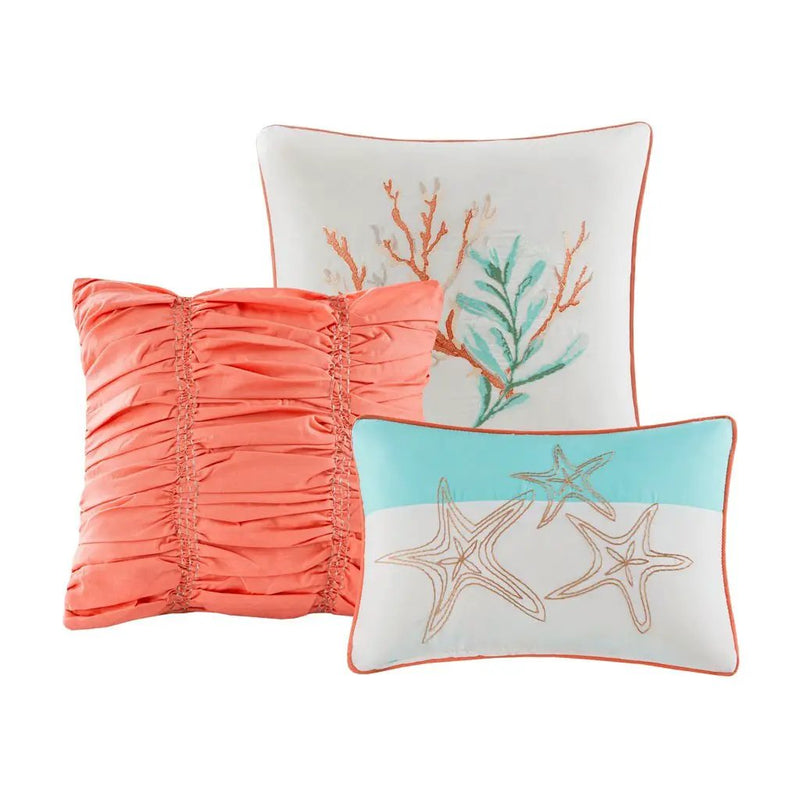 7 Piece Cotton Sateen Comforter Set Coral California King by HouseOfZazla