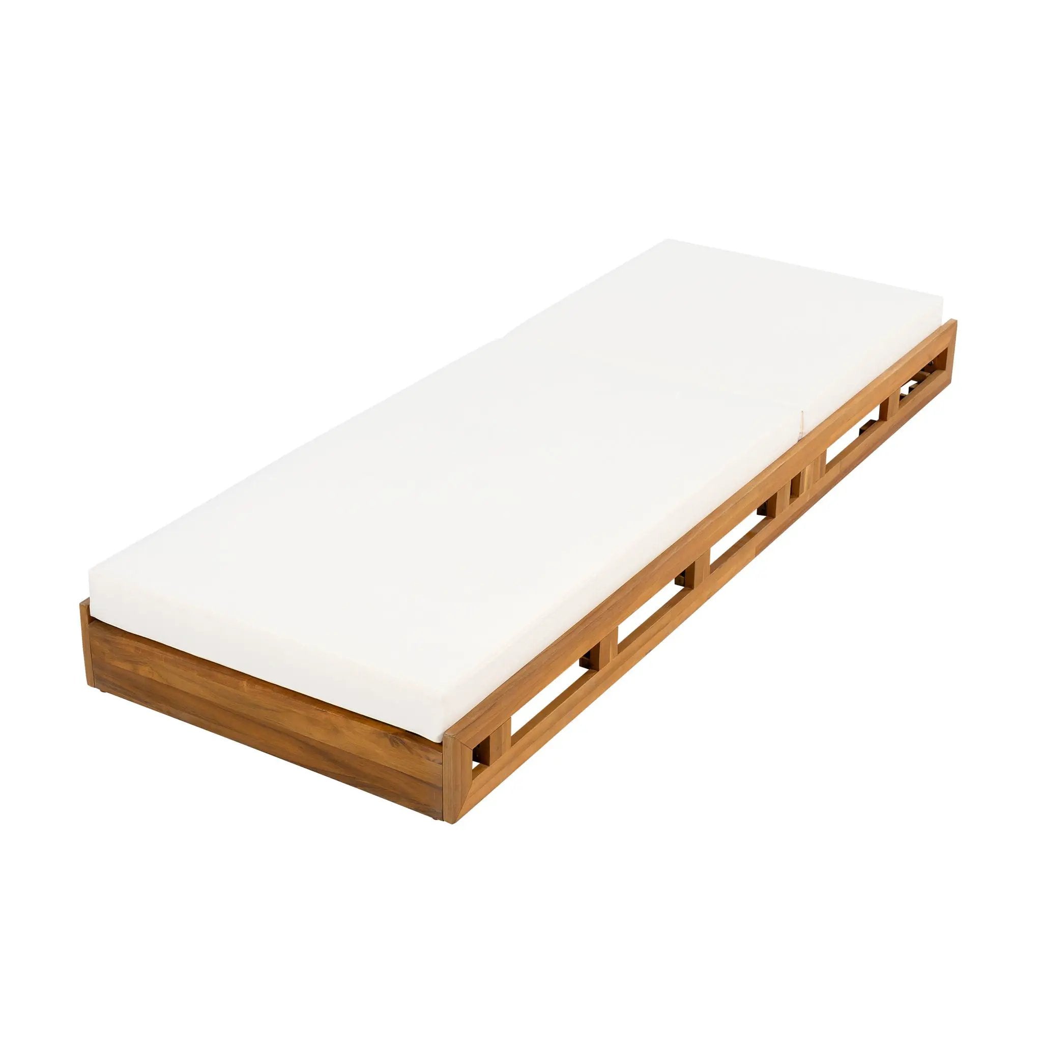 Premium Acacia Wood Lounge Chaise Set With Water Resistant Cushions, Adjustable Recline - Cream / Teak by HouseOfZazla