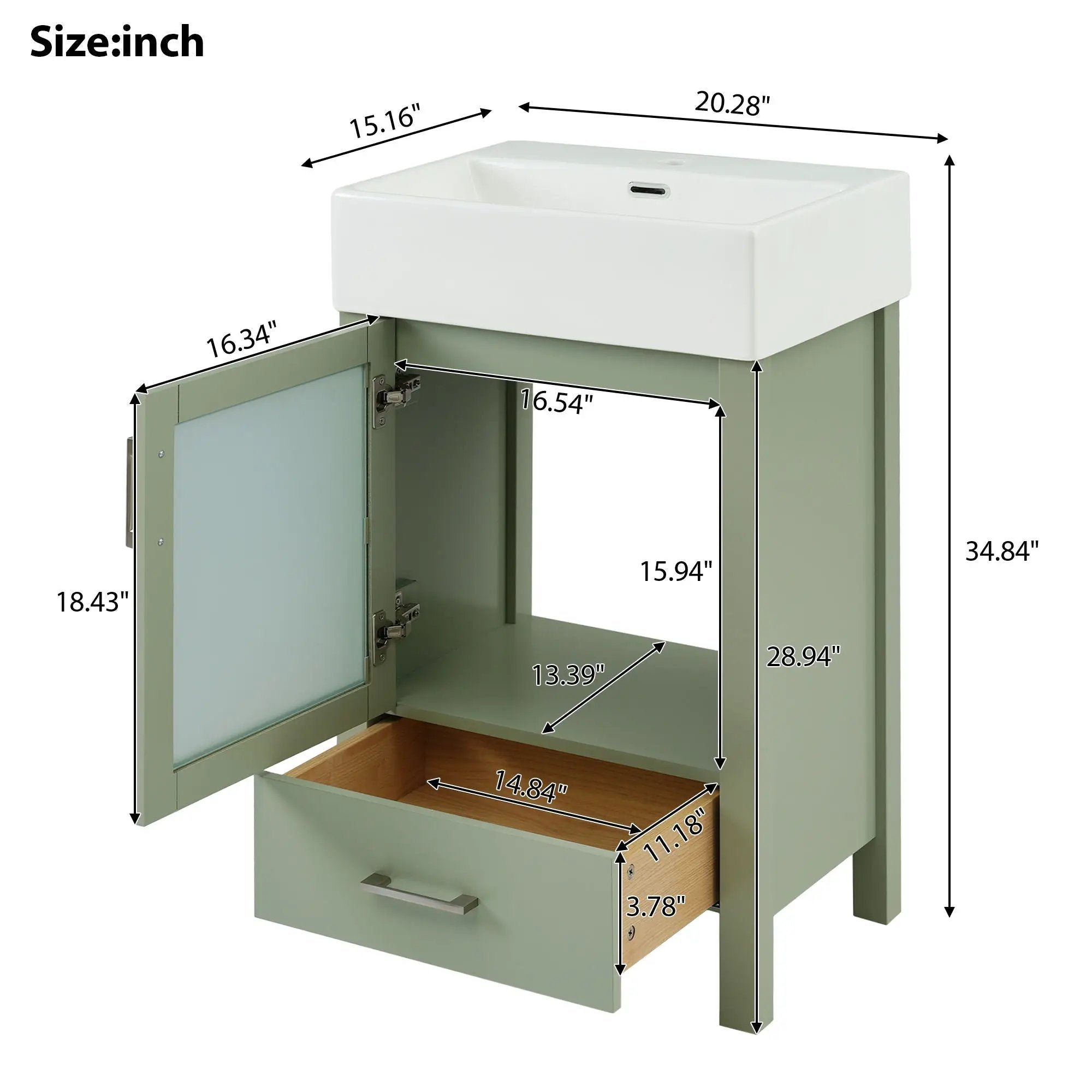 Bathroom Vanity With Ceramic Sink And Ample Storage, Ideal For Small Bathrooms by Unique Piece Furniture