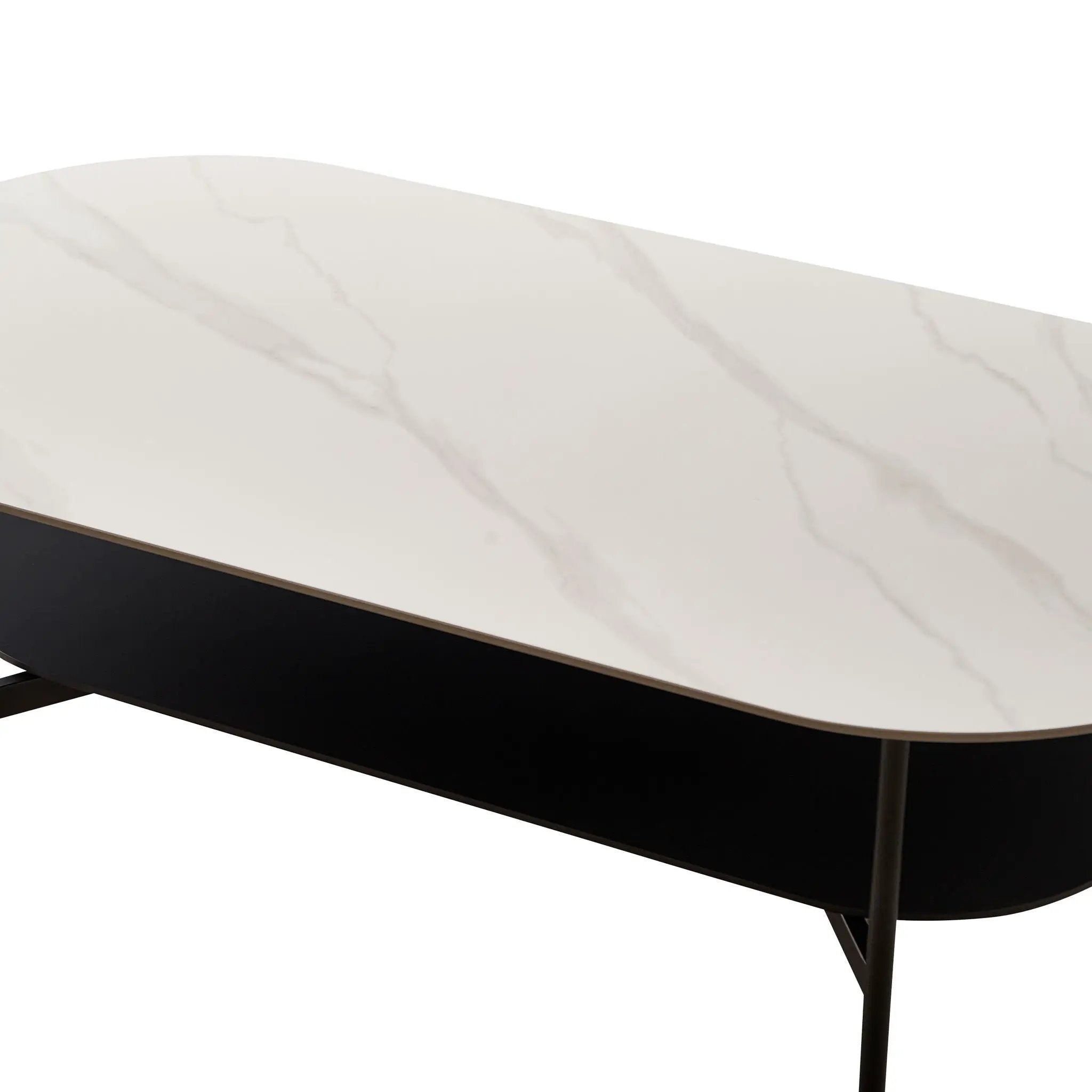 Contemporary Coffee Table Sintered Stone Surface With Ceramic Finish Double Layer Design Base Matte Shelf Modern Living Room Center Table - White / Gray by HouseOfZazla