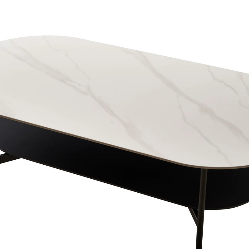 Contemporary Coffee Table Sintered Stone Surface With Ceramic Finish Double Layer Design Base Matte Shelf Modern Living Room Center Table - White / Gray by HouseOfZazla