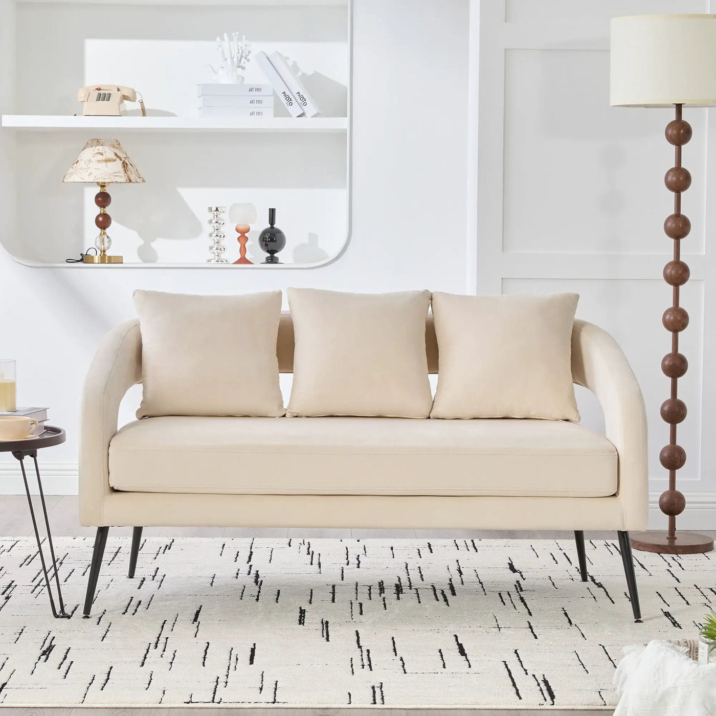 Open Back Loveseat Settee With 3 Pillows by Unique Piece Furniture