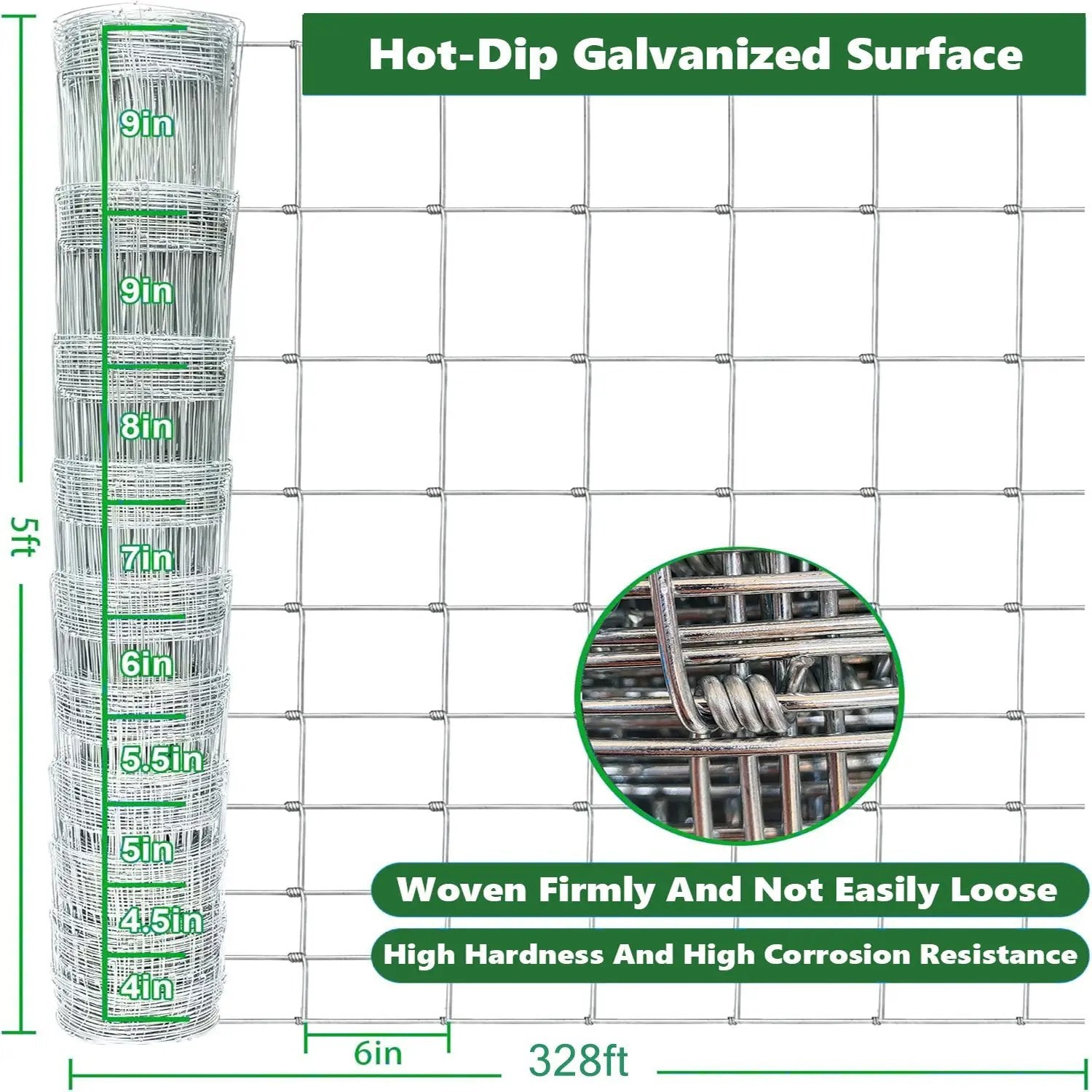 Farm Fence 5ft x 328ft 14-Gauge Galvanized Wire Fencing by HouseOfZazla