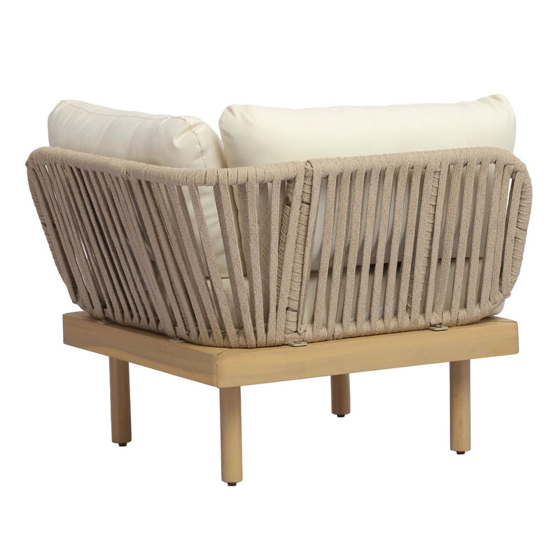 6-Piece Acacia Wood L-Shaped Modular Outdoor Sofa Set with Rope Back & Weather-Resistant Cushions by HouseOfZazla
