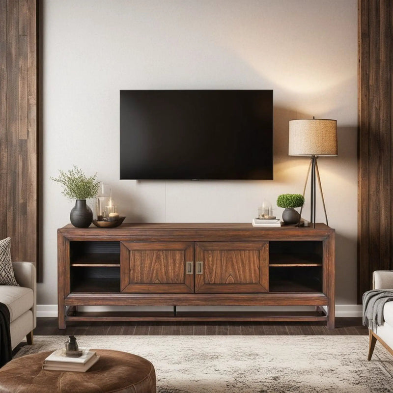 TV Stand Console, For TVs Up To 85", 2 Tone - Brown by HouseOfZazla