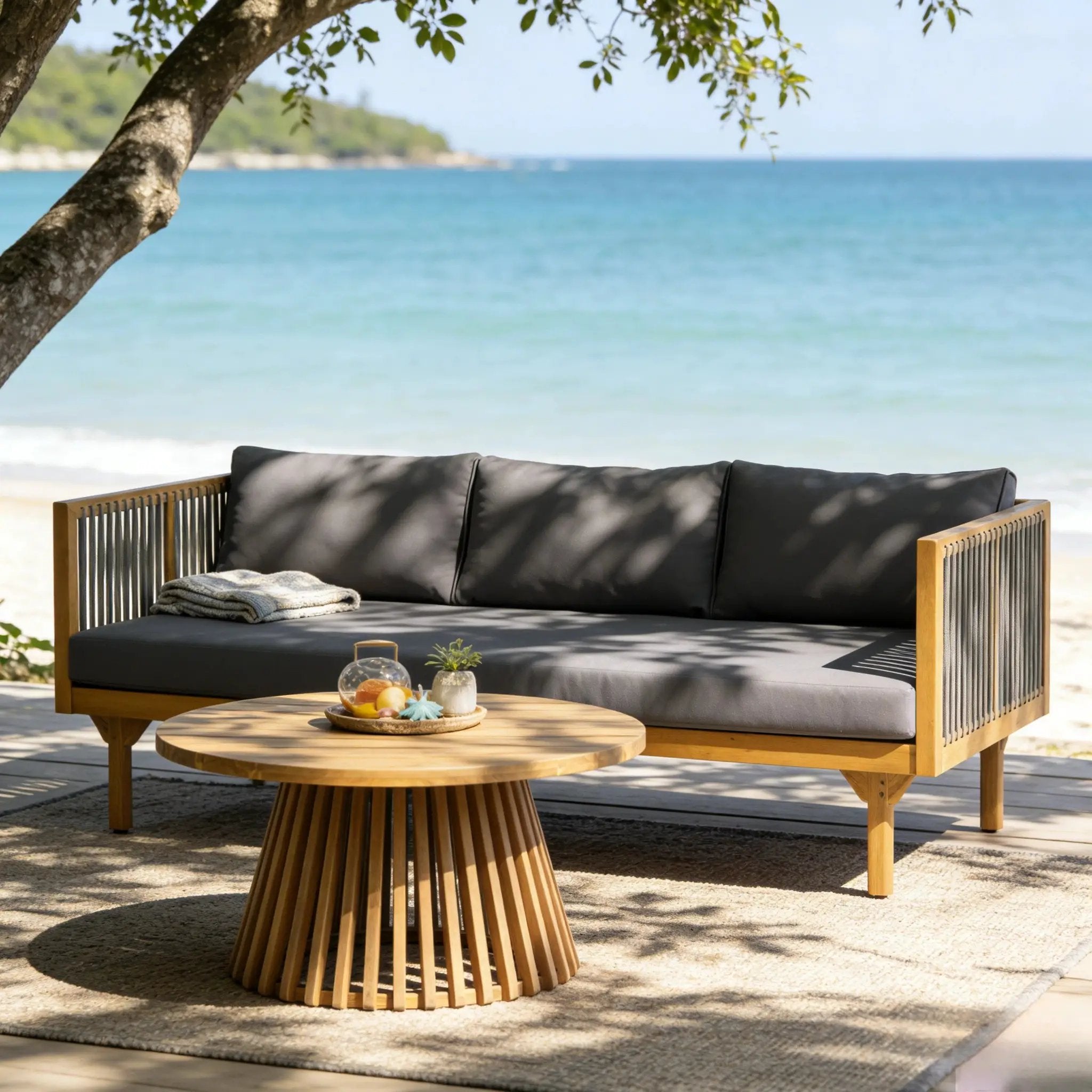 2-Piece Outdoor Patio Set: Sofa with Dark Grey Cushions by HouseOfZazla
