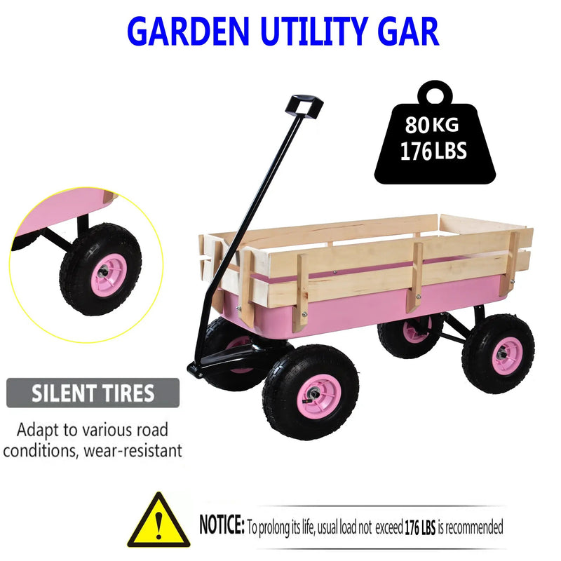 Outdoor All Terrain Garden Wagon with Wooden Railings and Pneumatic Tires by HouseOfZazla