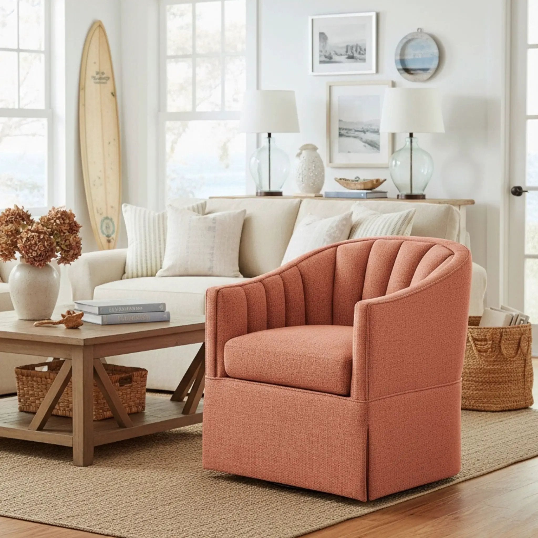 Solitude - Skirted Swivel Accent Chair With Hemp Like by HouseOfZazla