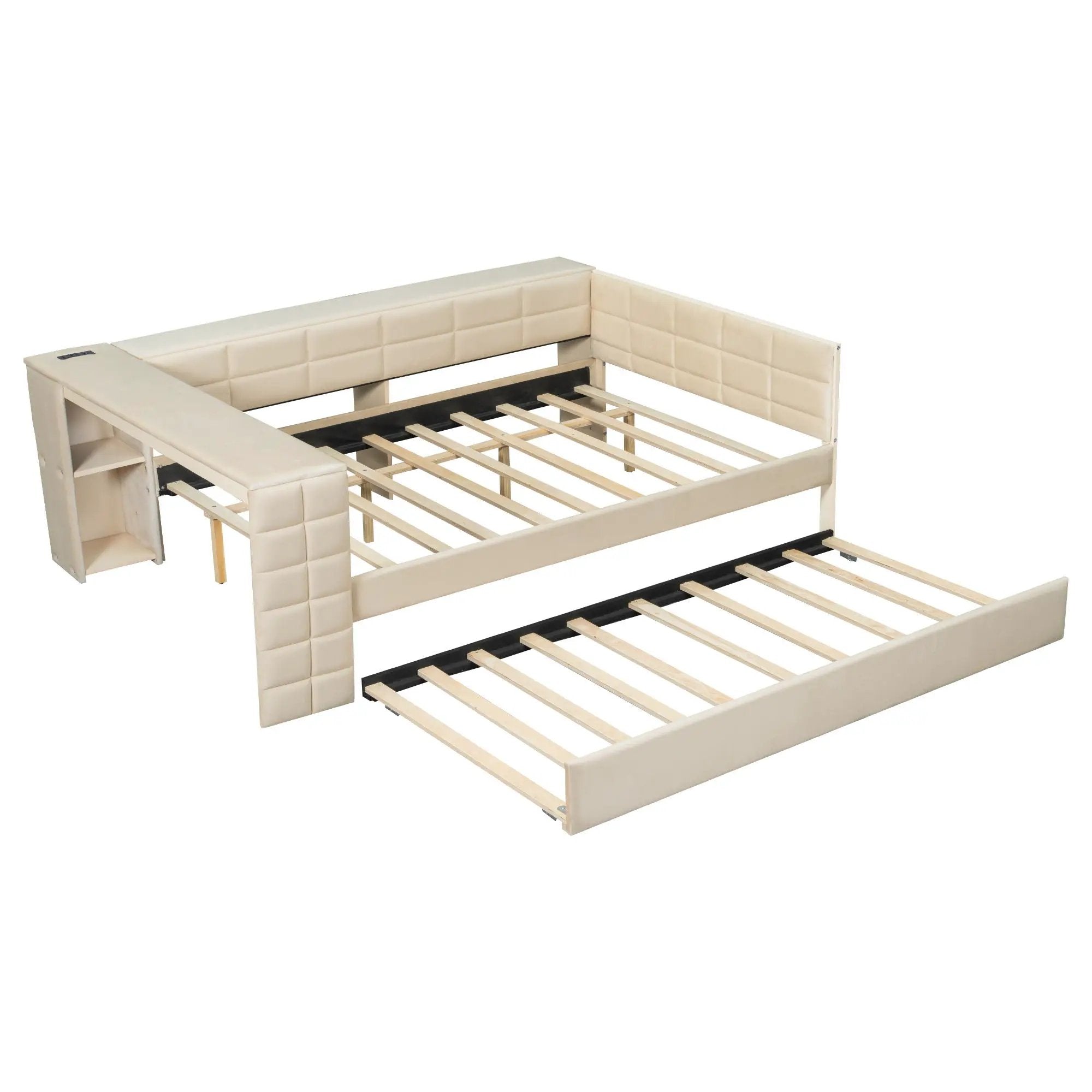 Upholstered Platform Bed With Storage Shelves, Desk, Charging Station And Trundle by Unique Piece Furniture