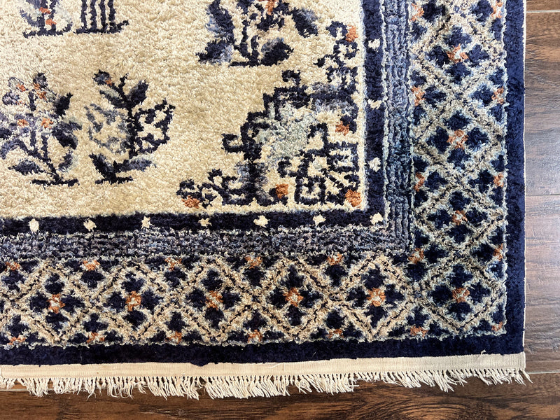 Silk Chinese Rug 3x5, Vintage Handmade Peking Carpet, Asian Oriental Art Deco Rug by Jewel Rugs