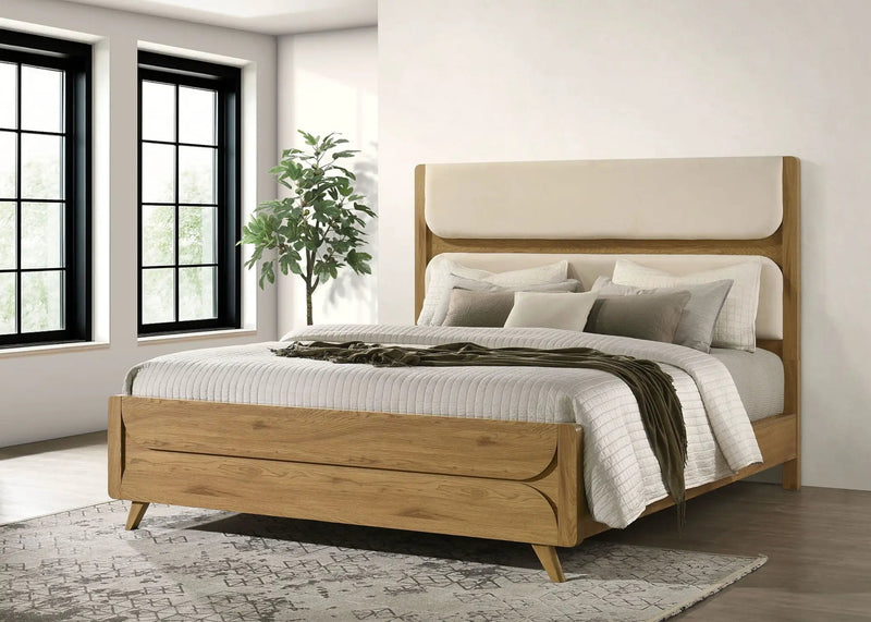 Bennett 62-inch California King Upholstered Panel Bed Cream and Light Oak by Unique Piece Furniture