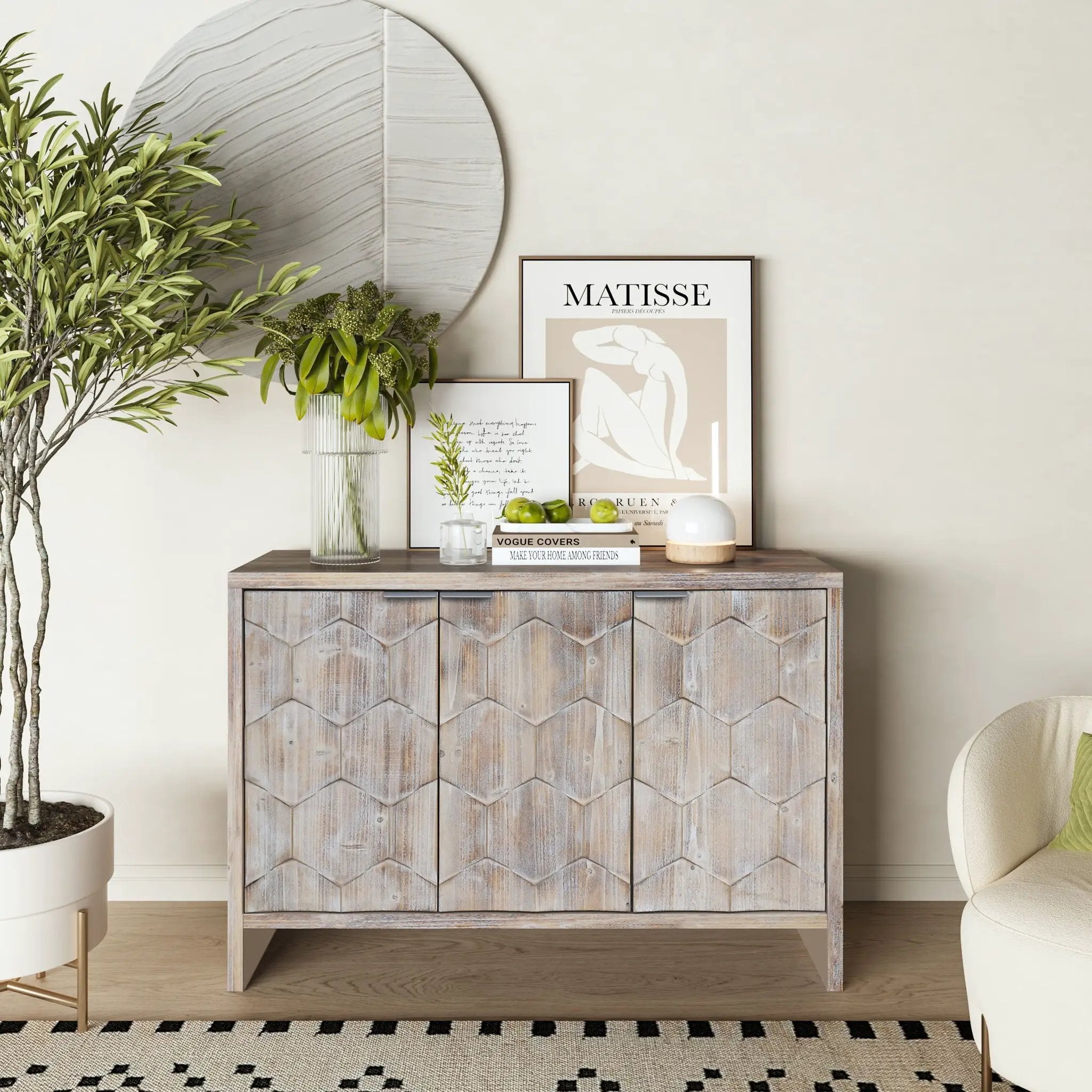 Accent Cabinet Farmhouse Style 4 Door Wooden Cabinet Sideboard Buffet Server Cabinet Storage Cabinet, For Living Room, Entryway, Hallway, Office, Kitchen And Dining Room by Unique Piece Furniture