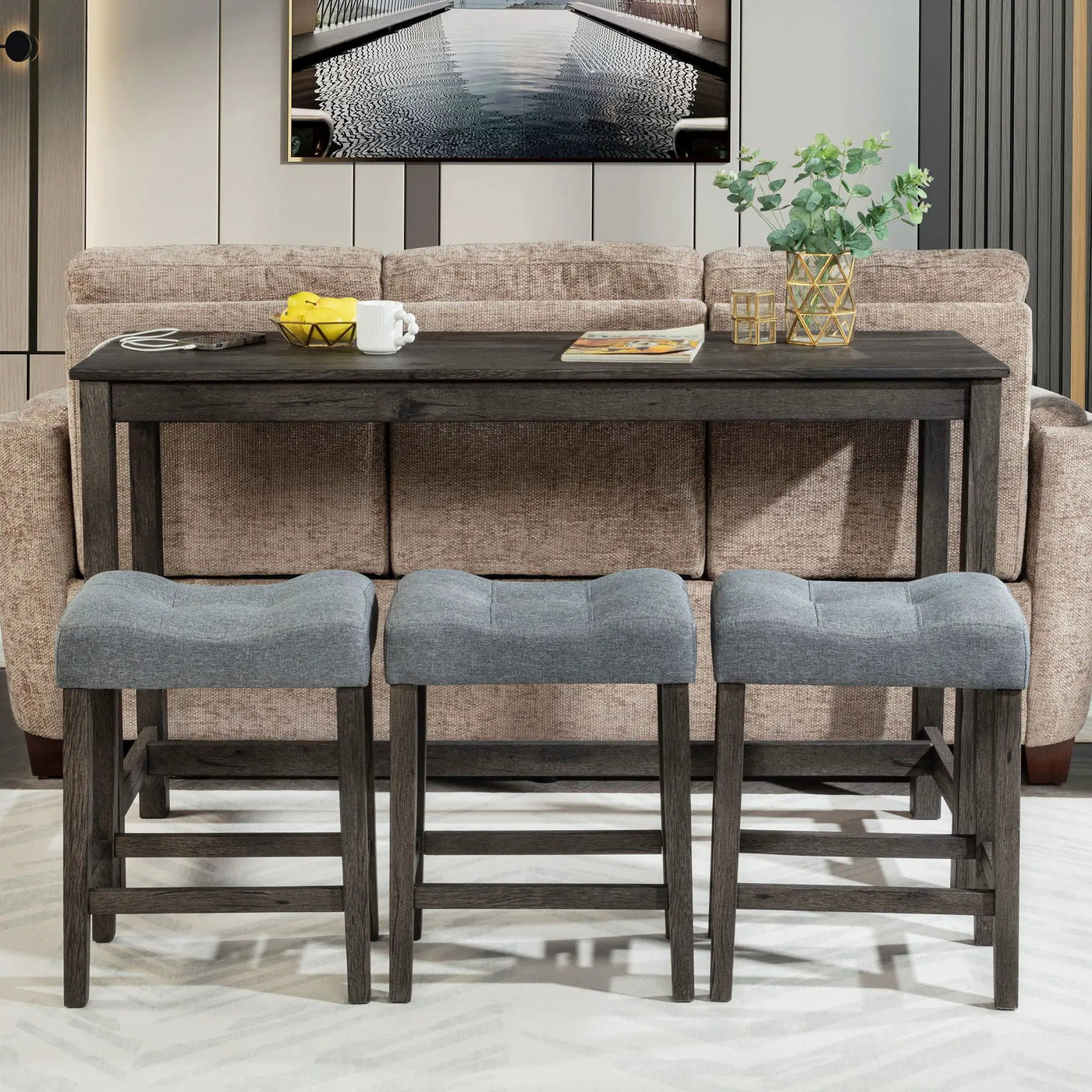 4 Piece Bar Table Set With Power Outlet, 3 Padded Stools by HouseOfZazla