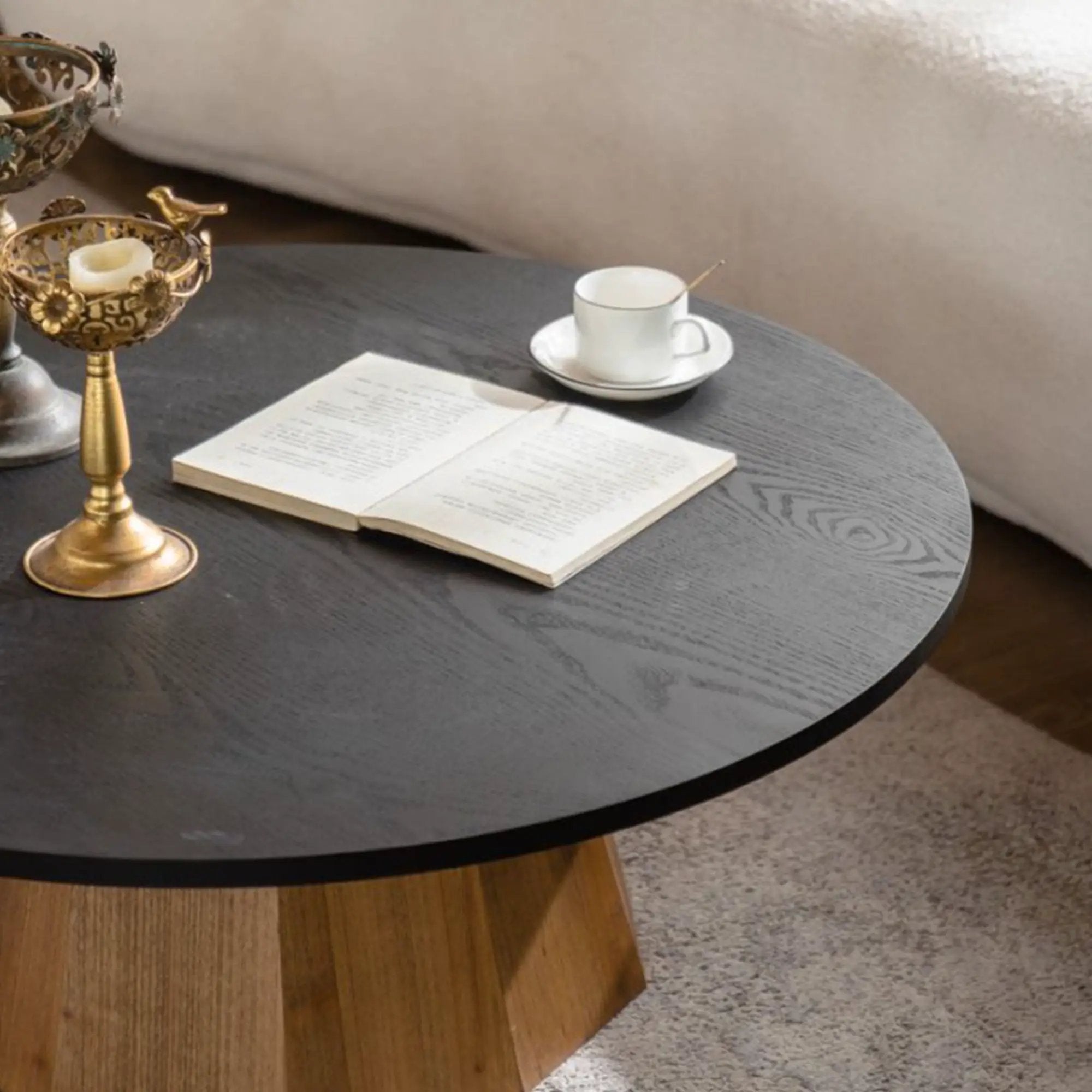 Round Coffee Table with Sturdy Pedestal Design by HouseOfZazla