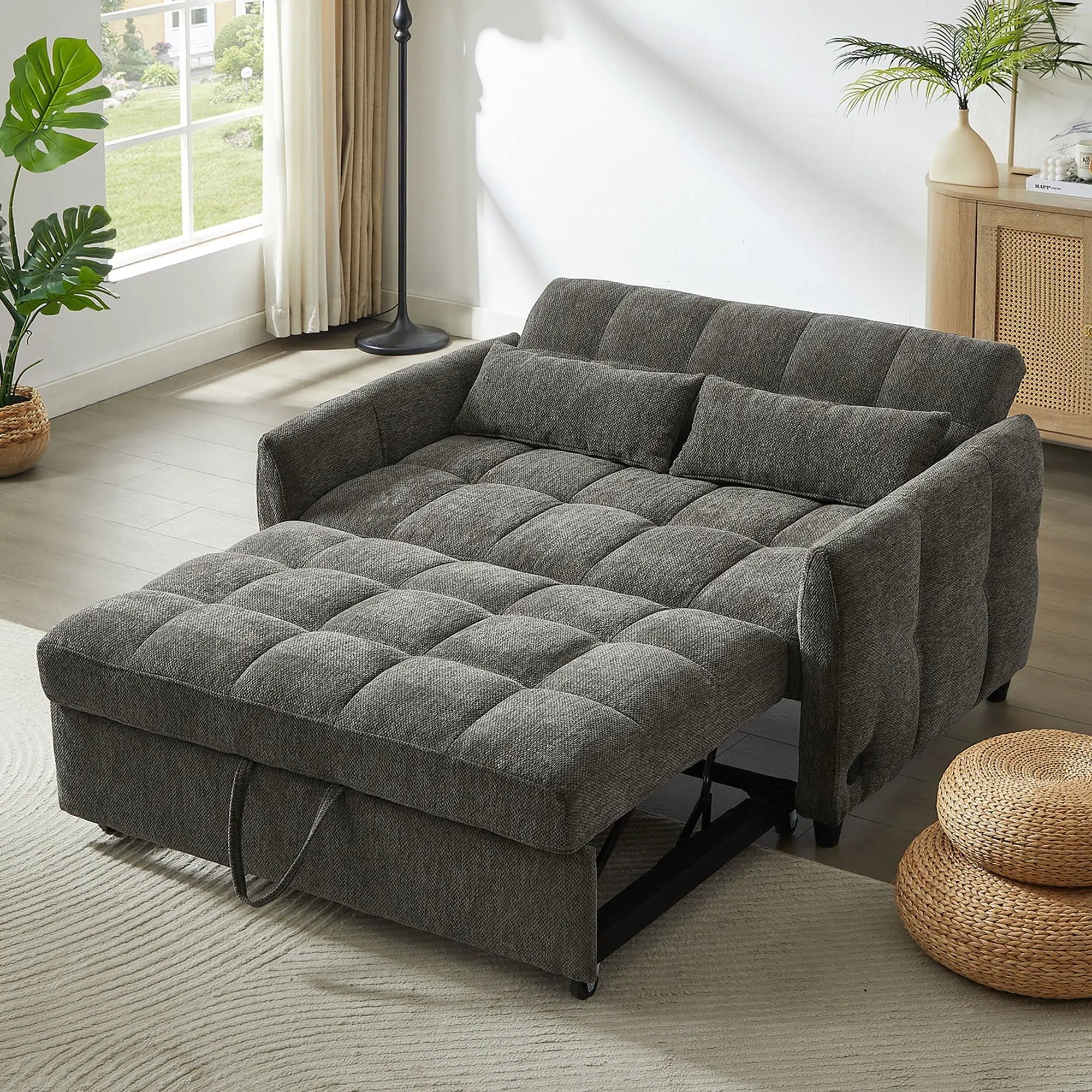 Loveseat Sofa Pull-Out Bed With Adjustable Backrest, 3 USB Ports And 2 Lumbar Pillows For Living Room by HouseOfZazla