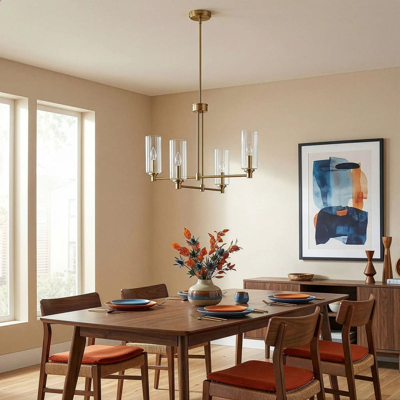 Enigma - 4 Lights Chandelier With Clear Ribbed Satin - Antique Brass / Clear / Gold by Unique Piece Furniture