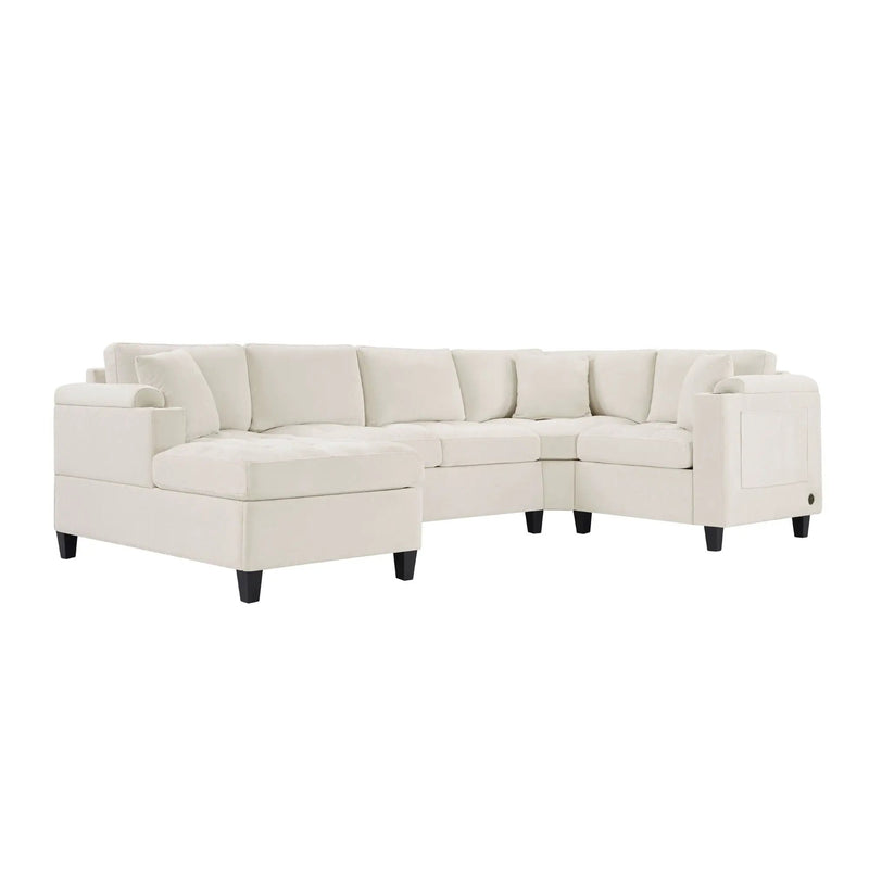U Shaped Sectional Sofa, Corner Living Room Couch With Built In Cup Holders, Storage, USB Ports by HouseOfZazla