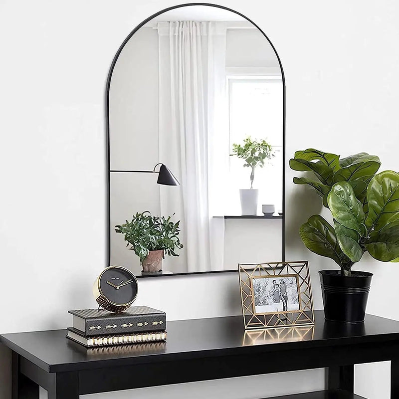 24x36 Inch Black Metal Framed Arched Bathroom Mirror by HouseOfZazla
