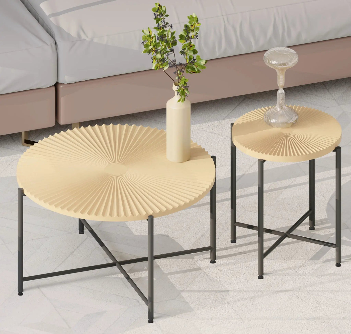 Radial - Pattern Coffee And End Table Set Waterproof Cover, Distressed Cylindrical Design (Set of 2) by Unique Piece Furniture