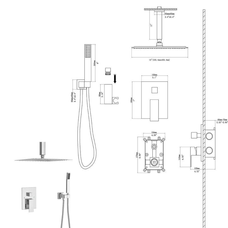 Modern Dual Shower Head System With 16" Ceiling Mount Finish, Stainless Steel And Brass by HouseOfZazla