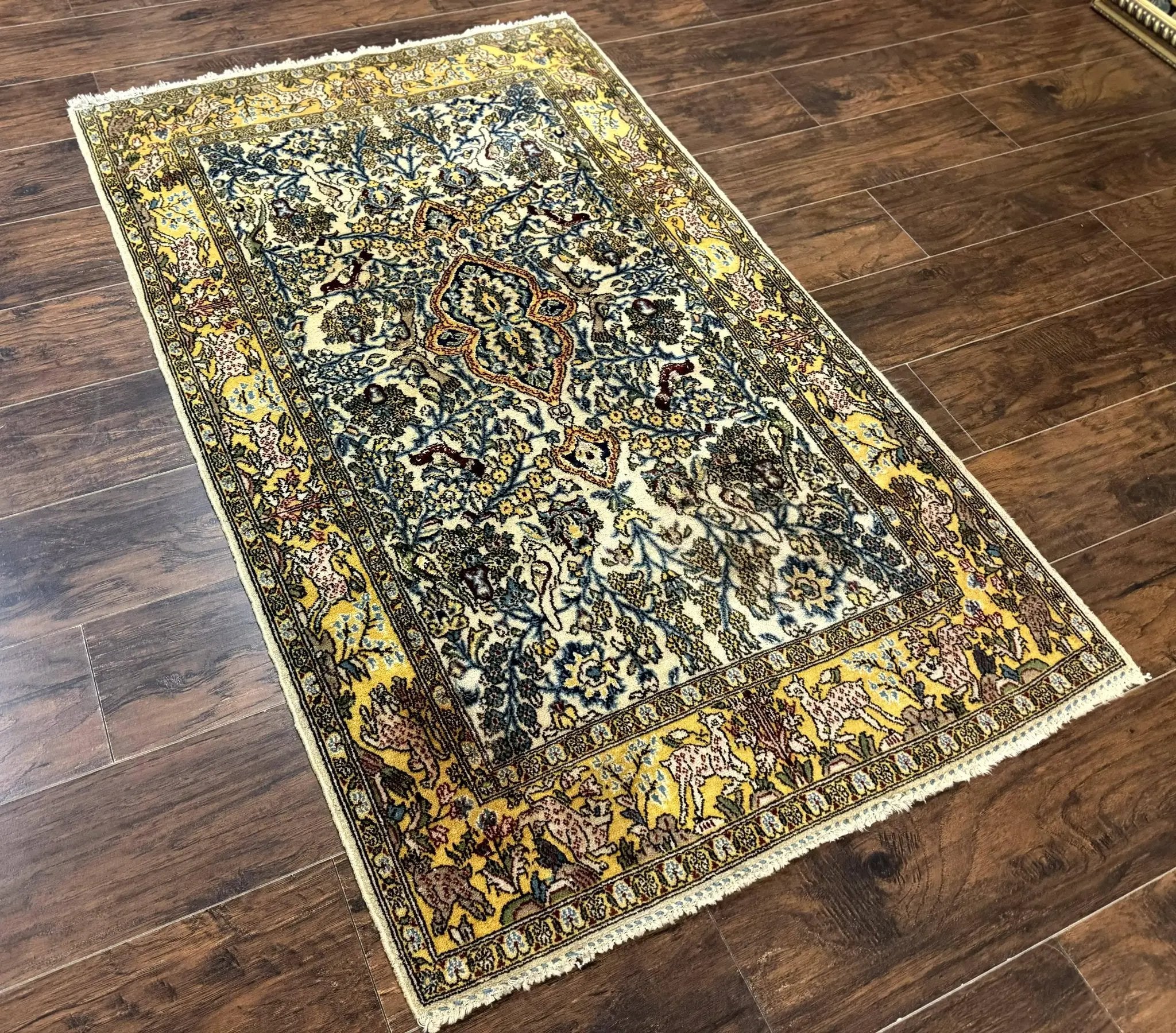 Persian Qum Tree of Life Rug 3.5 x 5.5, Animal Pictorials, Kork Wool with Silk Highlights by Jewel Rugs