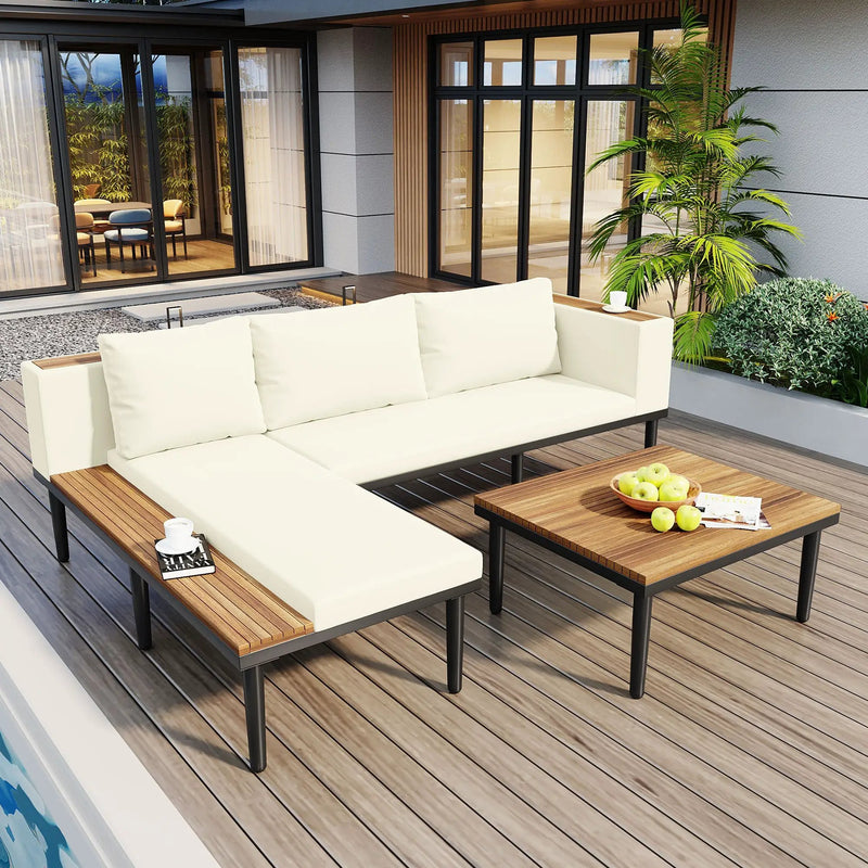 Luxury L-Shaped Acacia Wood Patio Furniture Set with Cushions by HouseOfZazla