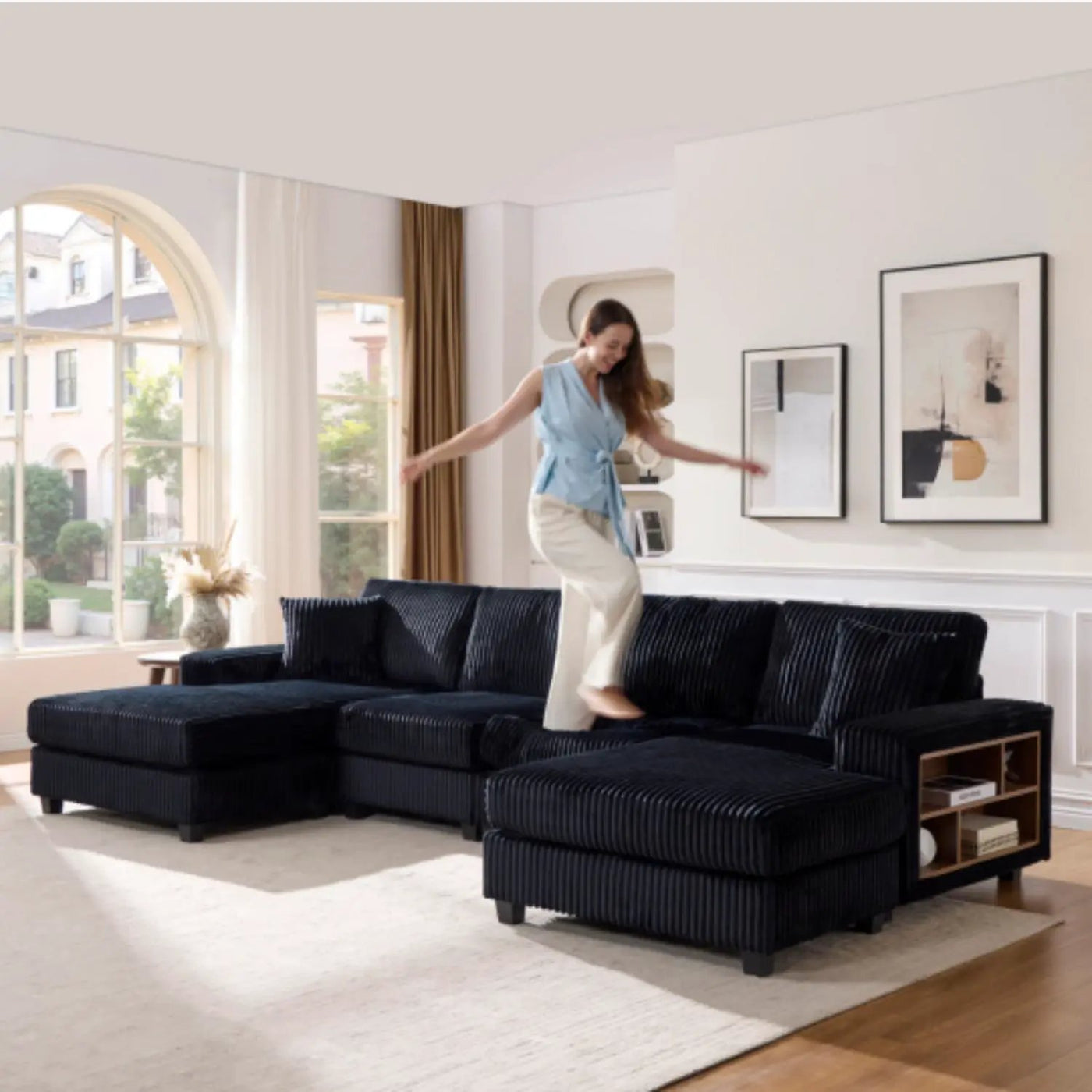 U-Shaped Convertible Sofa, 4 Seater Large Living Room Lounge by Unique Piece Furniture