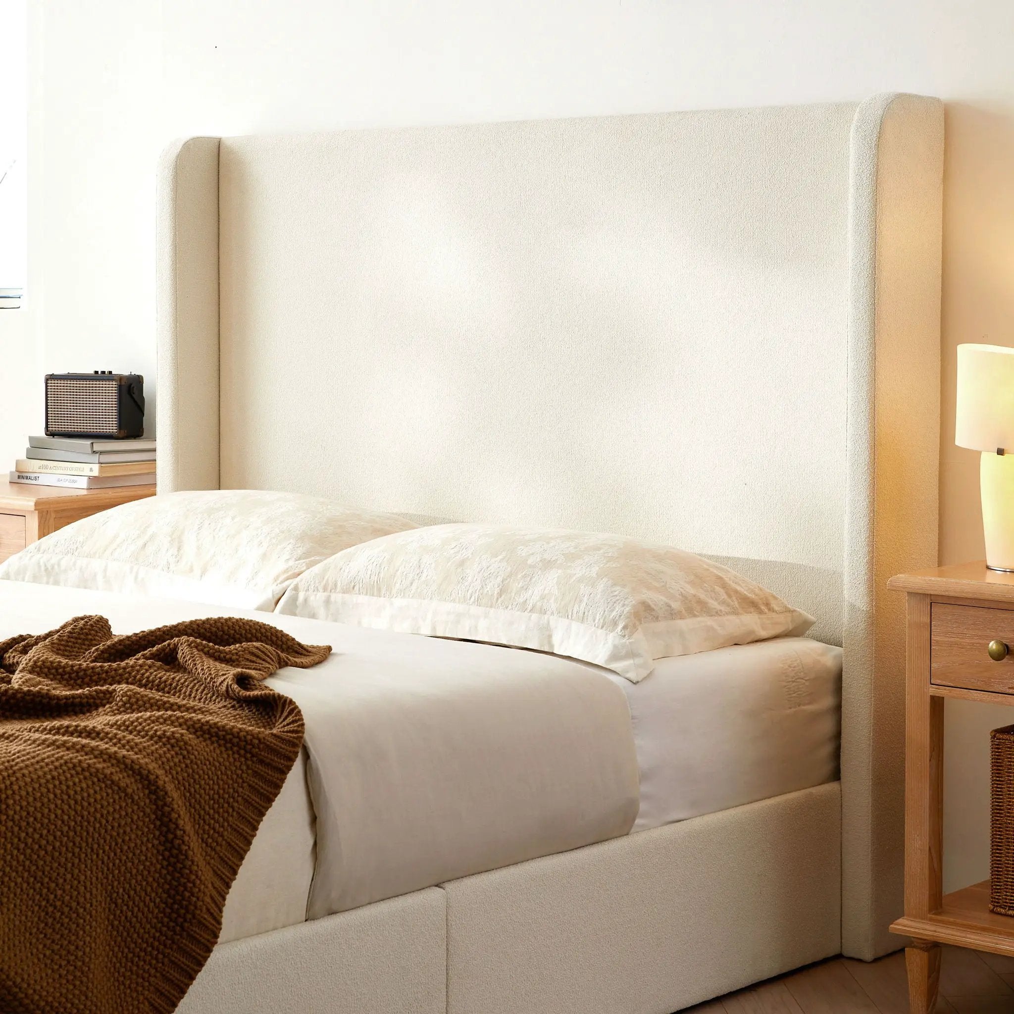Carmen - King Size Upholstered Wingback Bed - Ivory by HouseOfZazla