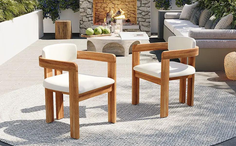 Set of 2 Outdoor Acacia Wood Dining Chairs with Cushions by HouseOfZazla