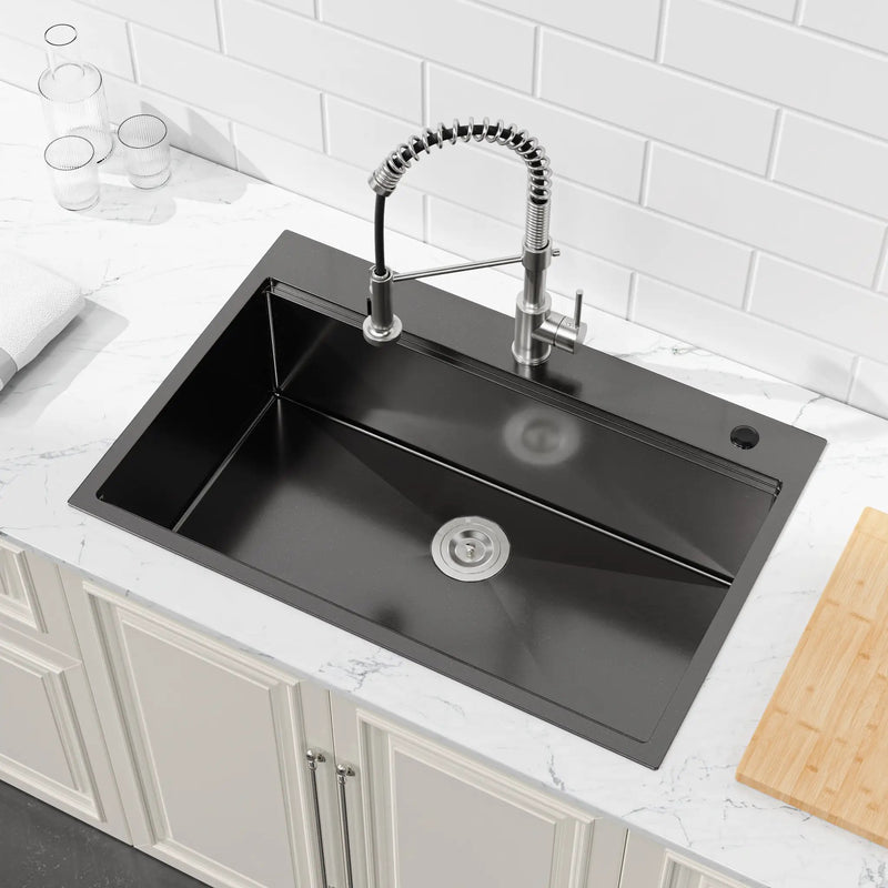 Stainless Steel Kitchen Sink, 33″x22″ Single Bowl, Overmount Handmade Sink by HouseOfZazla