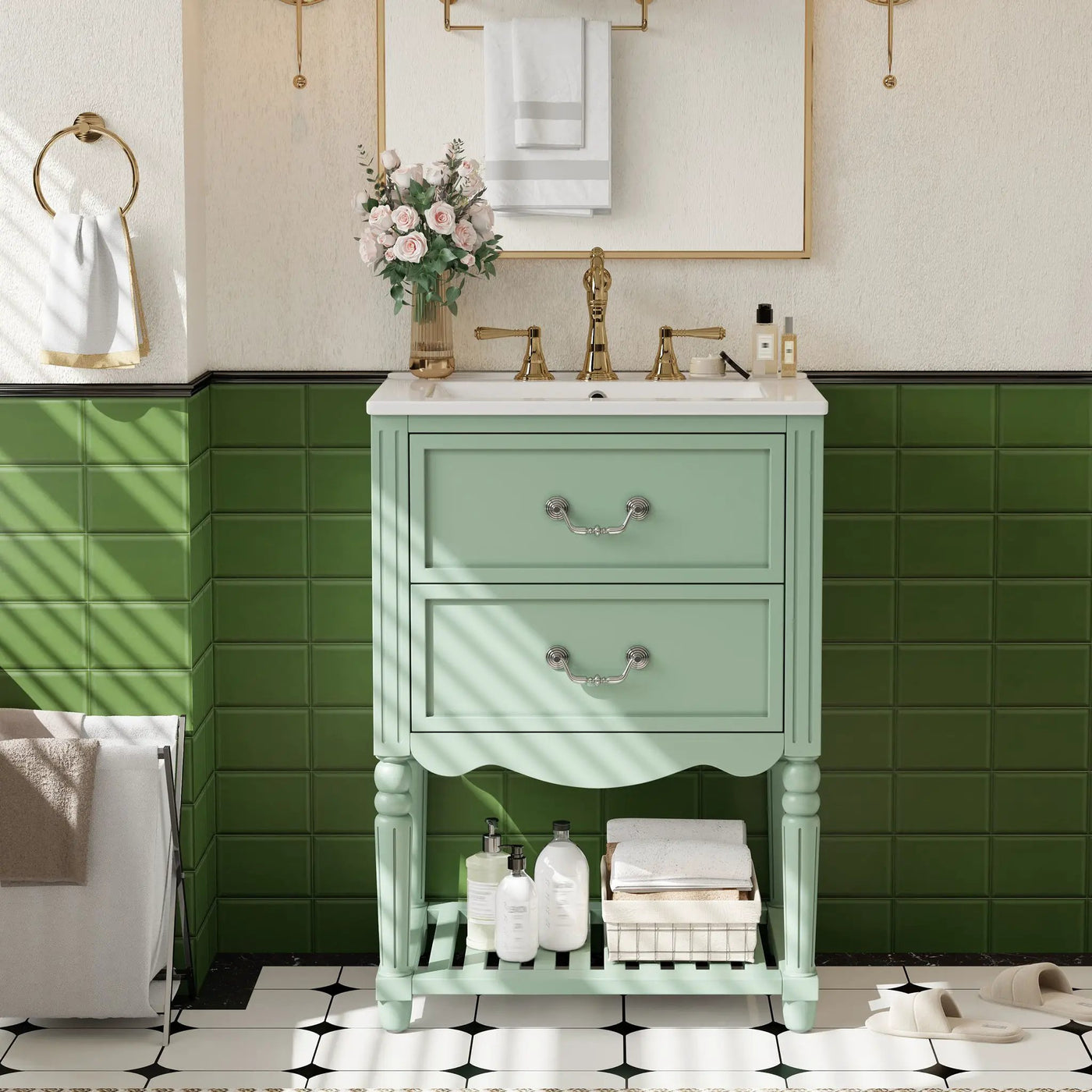 Wave Design Bathroom Vanity With Sink, 2 Drawers And Open Shelf by Unique Piece Furniture