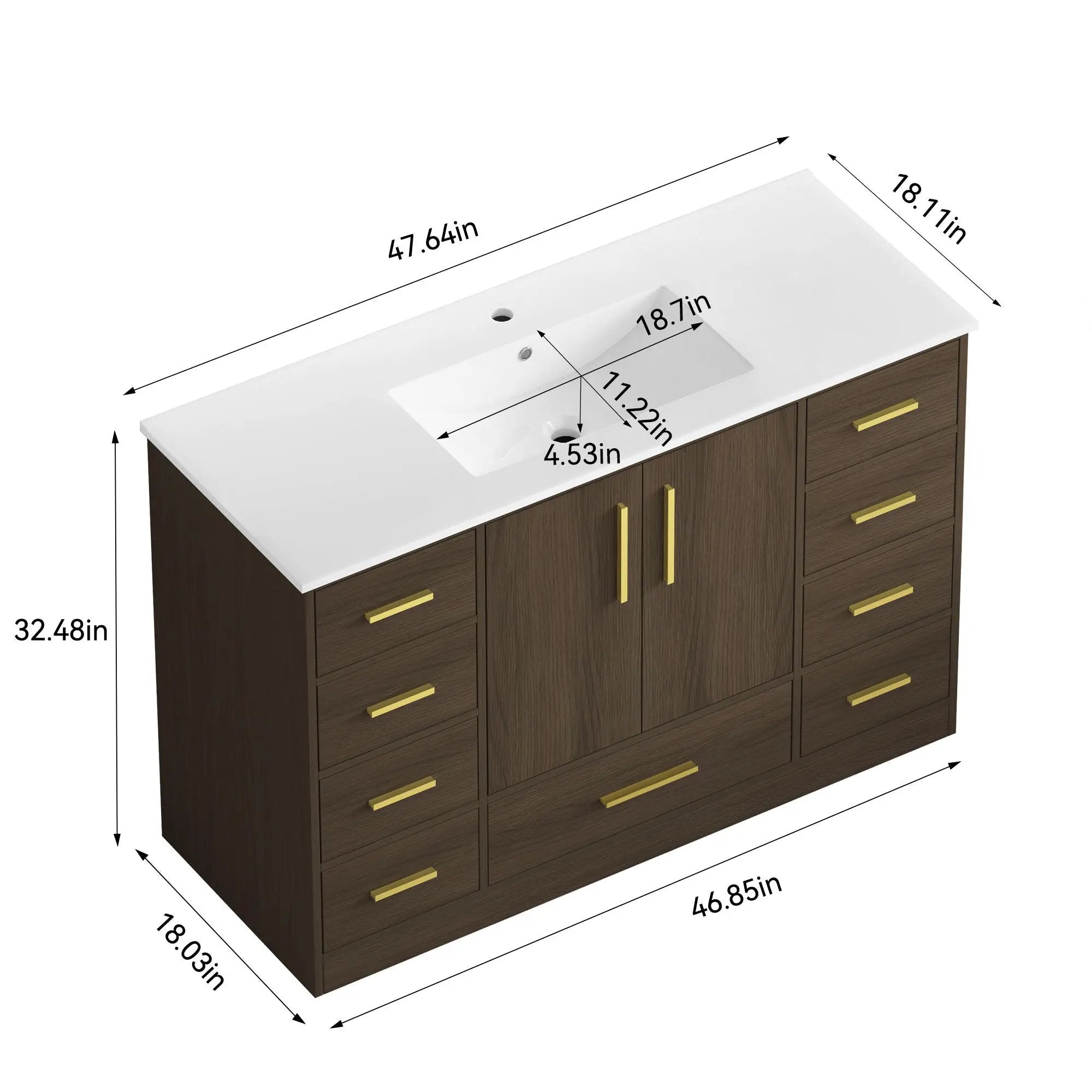 Bathroom Vanity With Abundant Storage 2 Soft Close Doors And 9 Drawers by Unique Piece Furniture