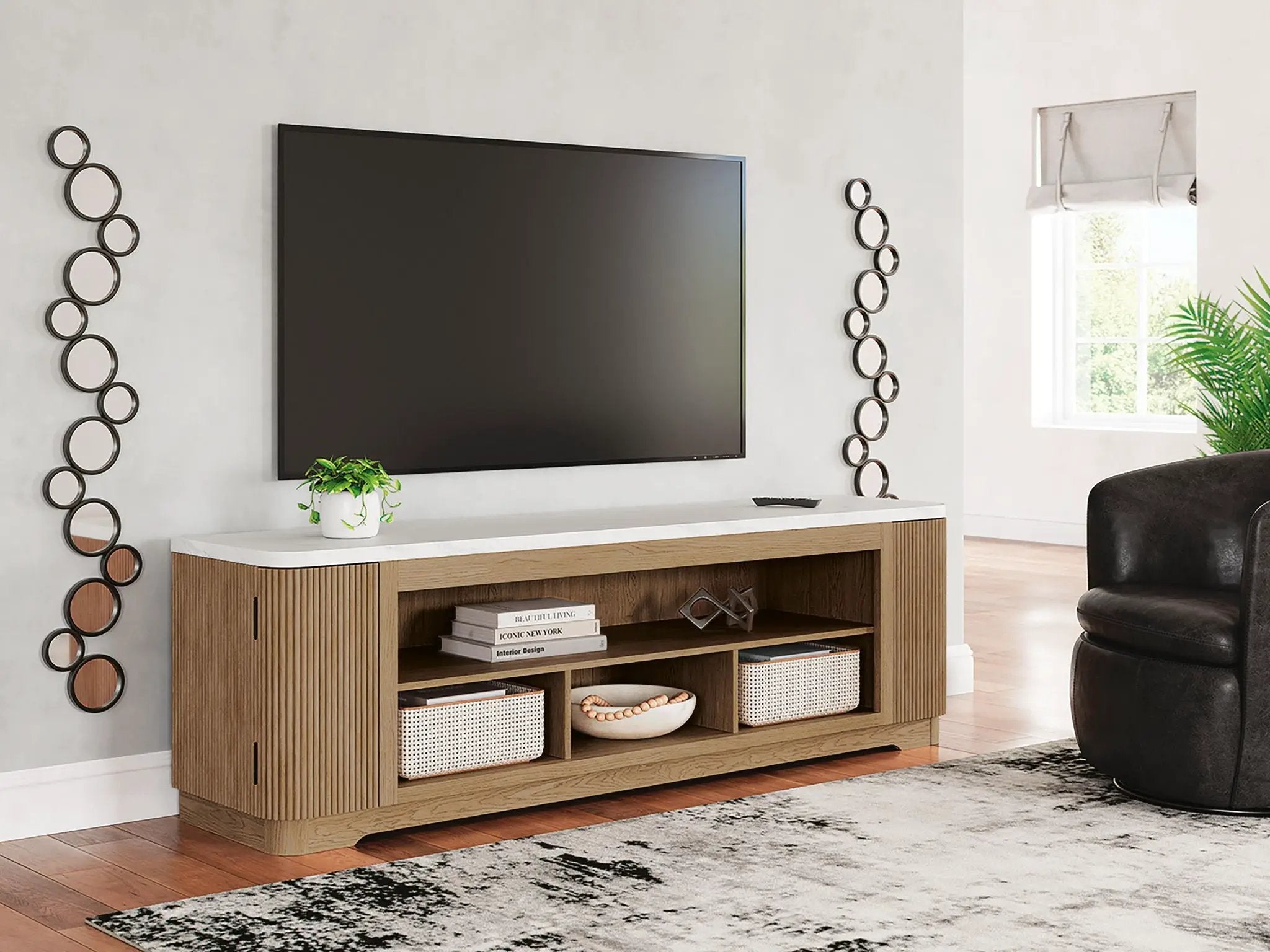 Camdill - XL TV Stand With Fireplace Option - Light Brown by Unique Piece Furniture