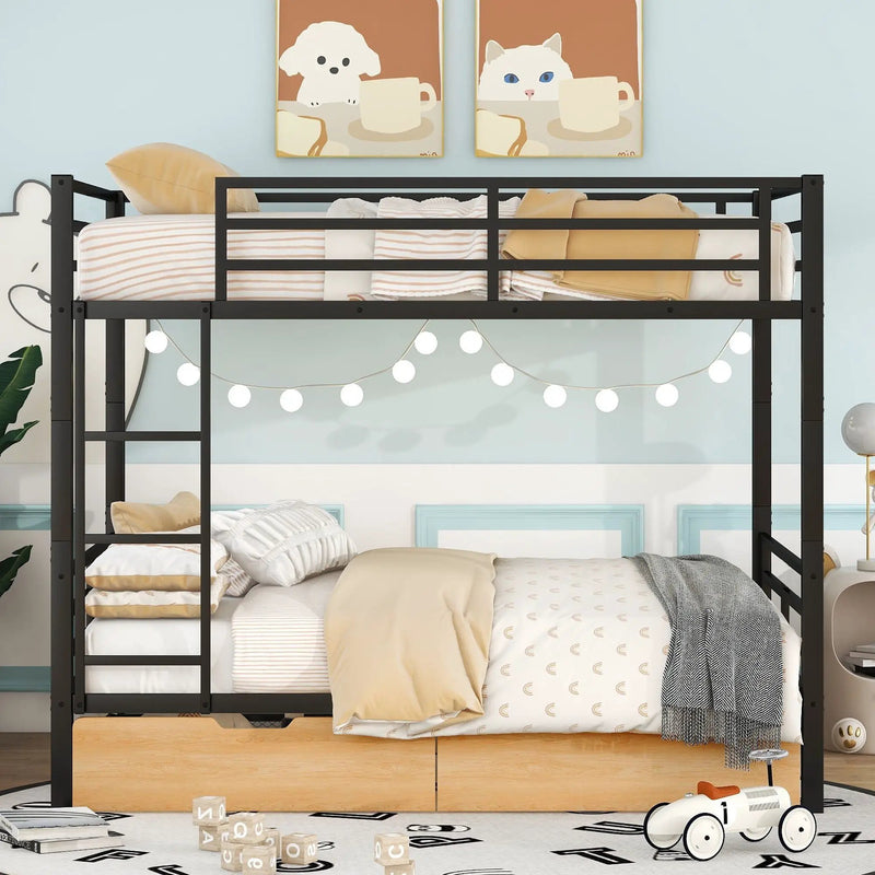 Full Size Convertible Bunk Bed With 2 Drawers Durable - Black by Unique Piece Furniture