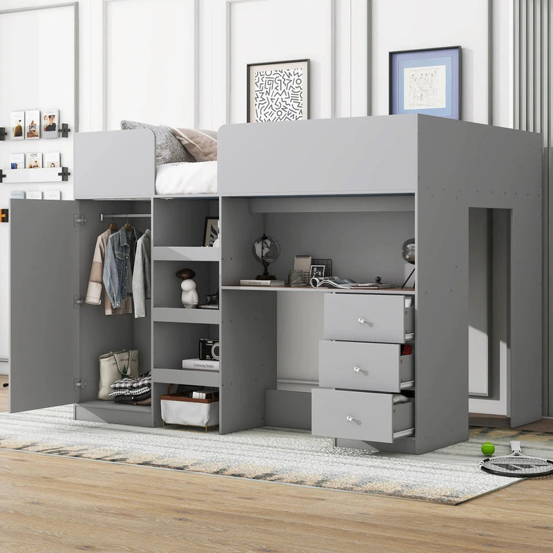 Loft Bed With Built In Wardrobe, Desk, Shelves, And Drawers by Unique Piece Furniture