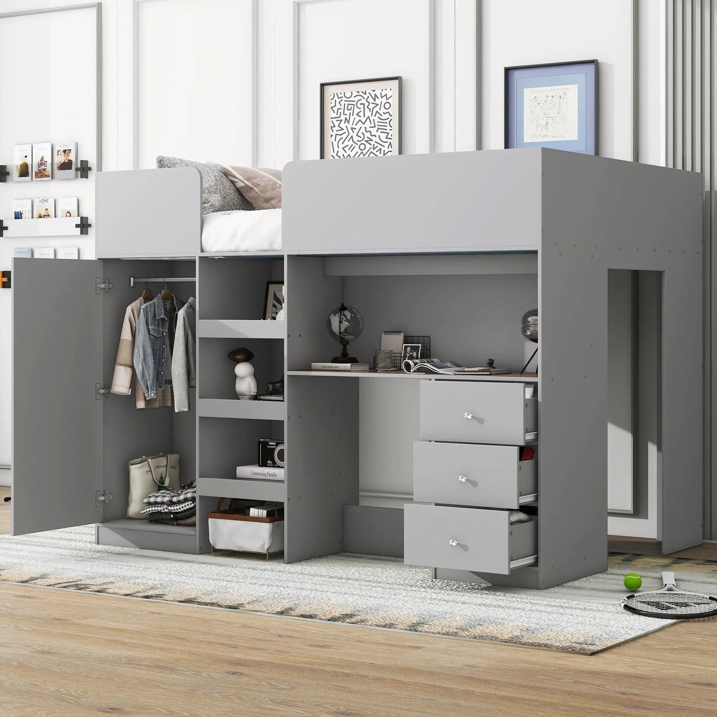 Loft Bed With Built In Wardrobe, Desk, Shelves, And Drawers by HouseOfZazla
