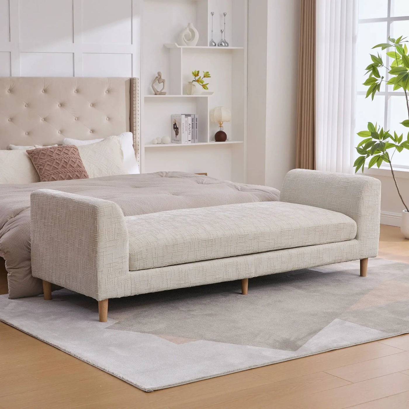 Modern Upholstered End Of Bed Bench With Armrests by Unique Piece Furniture