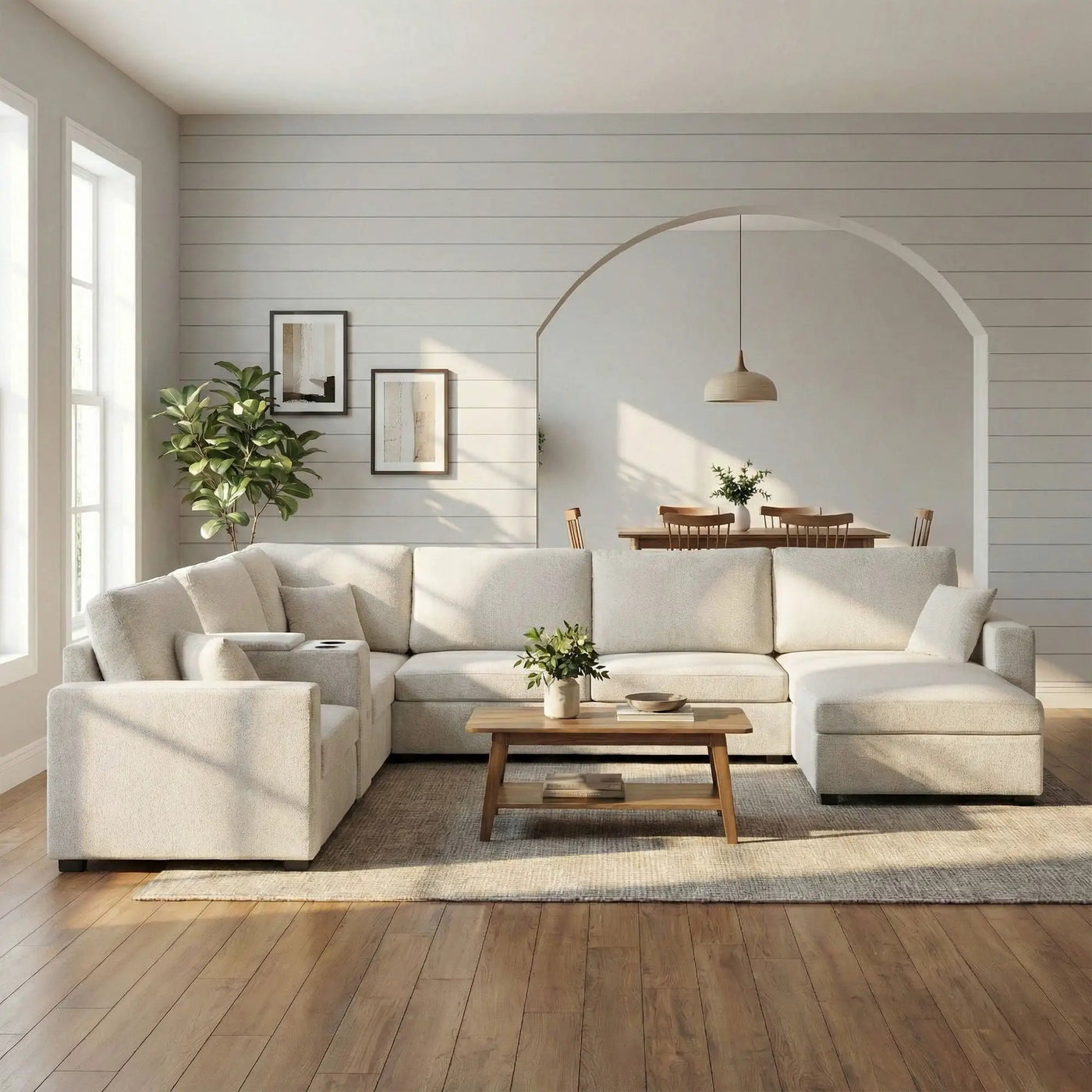 Modular 5 Seat U-Shape Sectional Sofa With Chaise Lounge, Built In Cup Holders And Storage Drawer by HouseOfZazla