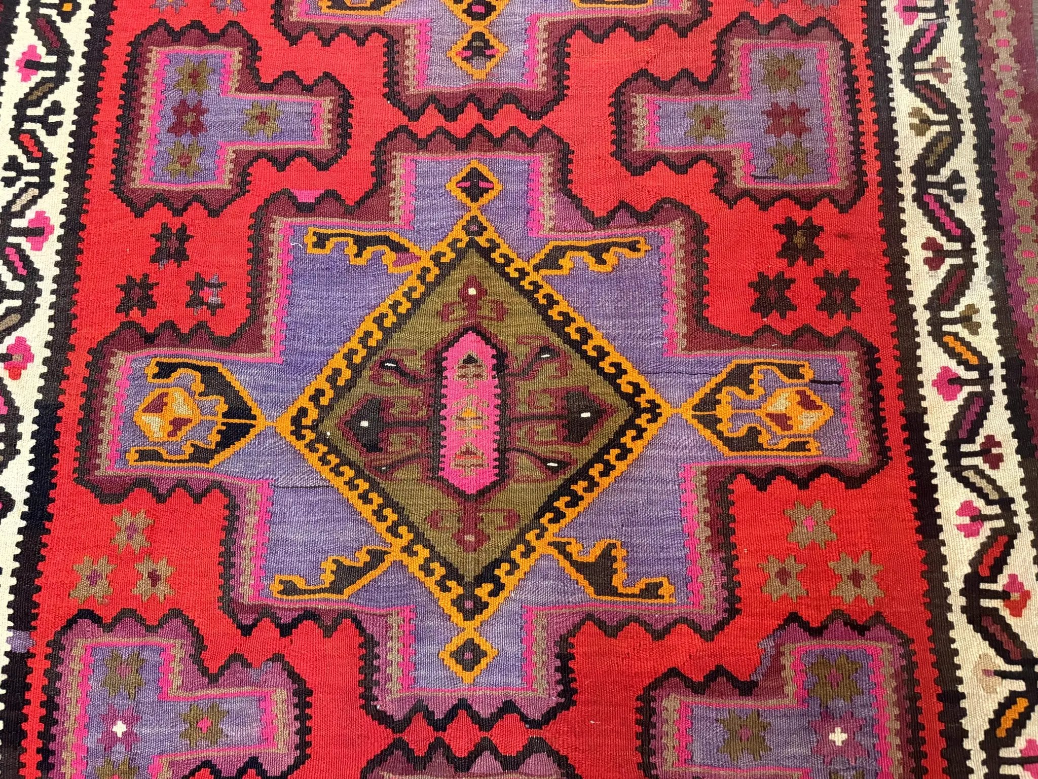 Persian Kurdish Zarand Kilim Rug 5x9, Red, Geometric Medallions, Wide Runner by Jewel Rugs