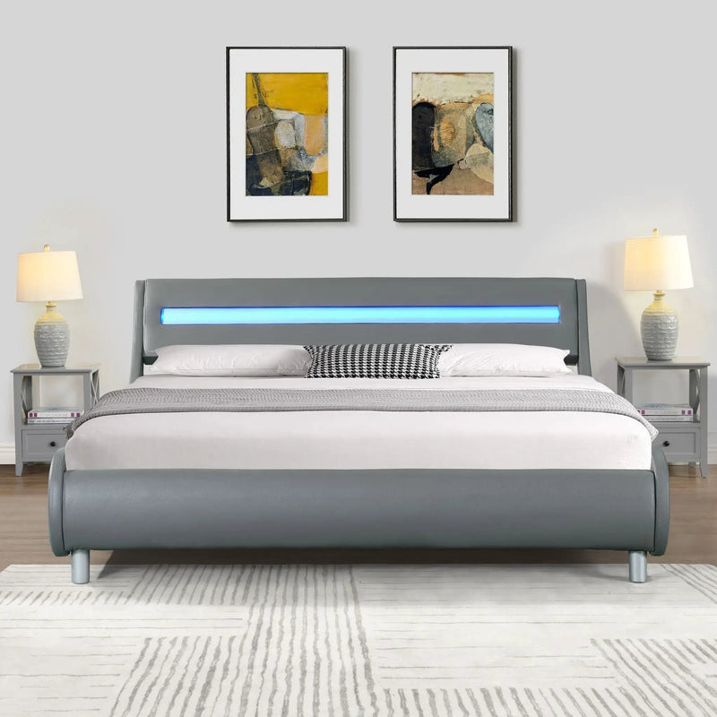 Queen Size Upholstered Platform Bed Frame with LED Lighting by HouseOfZazla