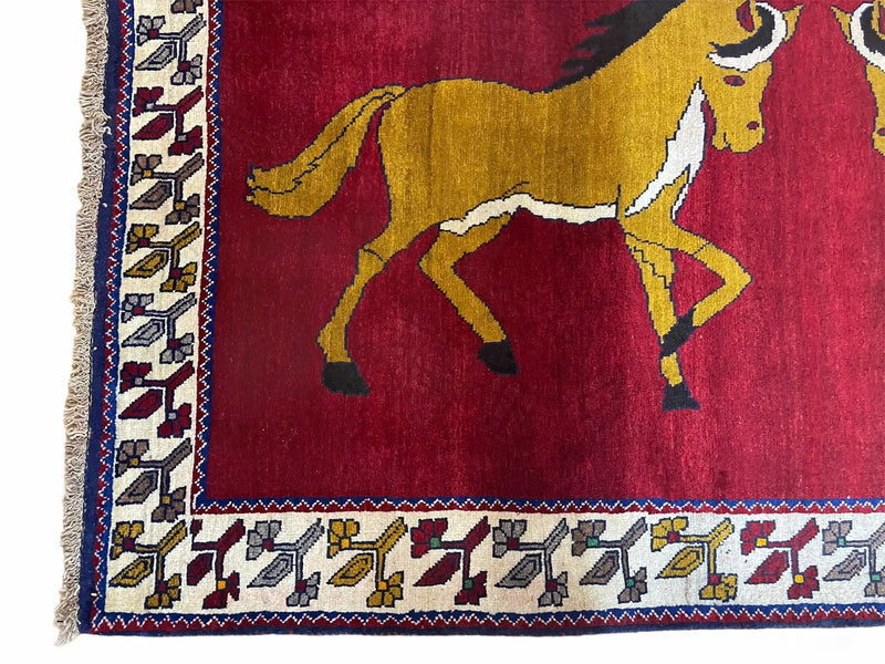 4 X 7 Handmade Hand-Knotted Quality Wool Rug Horses Zagros Red Mustard Gold New by Jewel Rugs