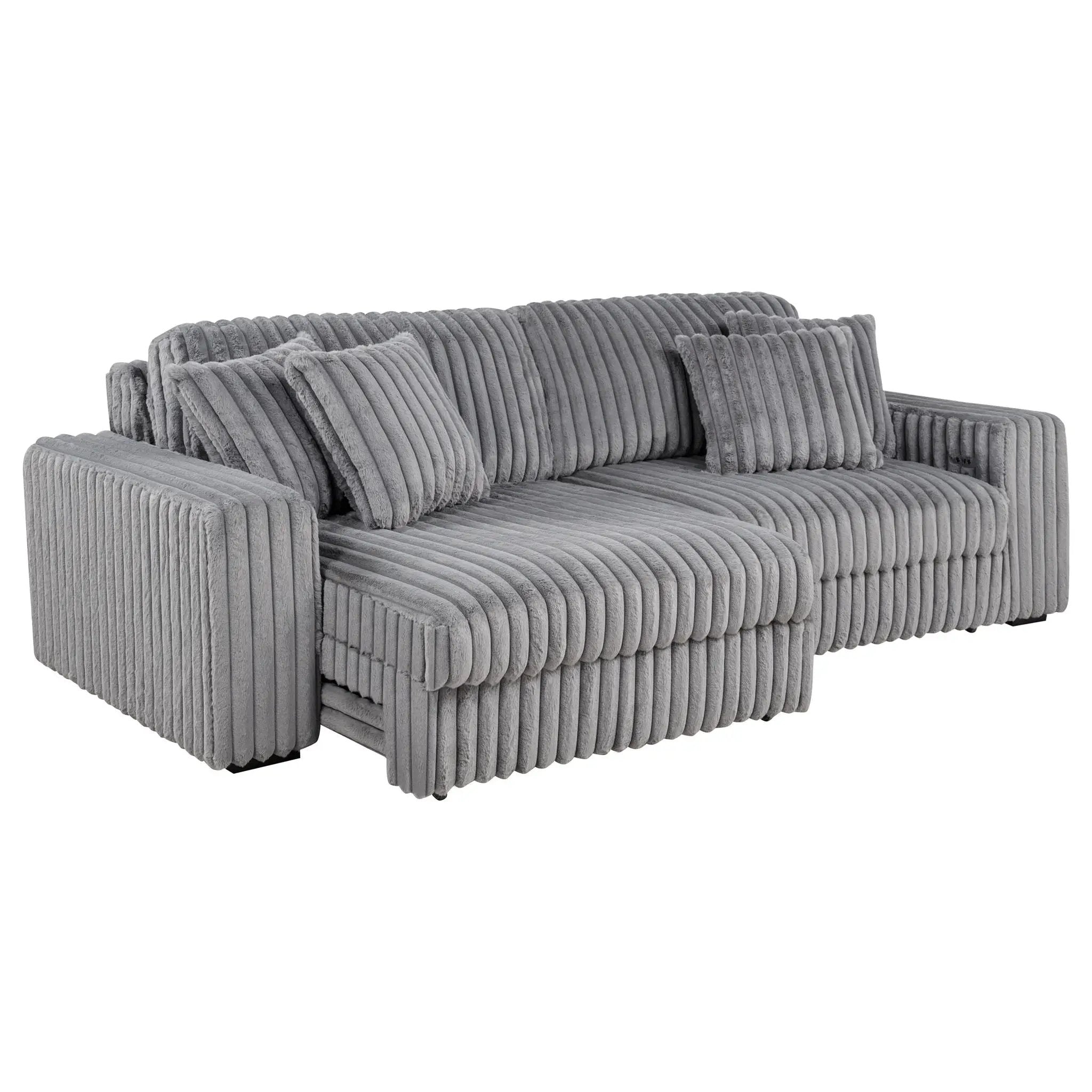 Jacana Corduroy Upholstered Dual Power Chaise Sofa Grey by Unique Piece Furniture