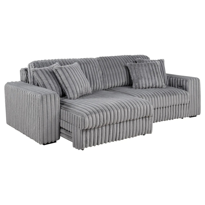 Jacana Corduroy Upholstered Dual Power Chaise Sofa Grey by Unique Piece Furniture