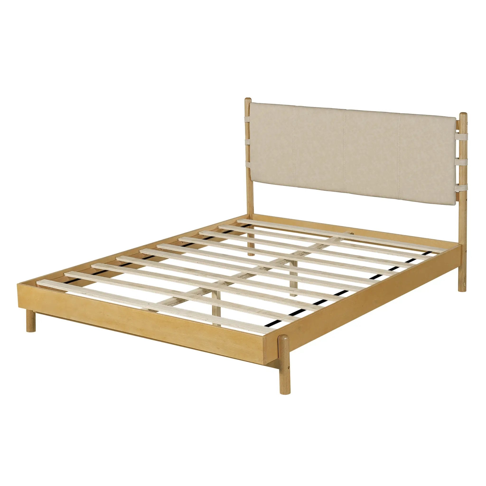 Premium Rubber Wood Platform Bed Frame, Queen Size with Headboard by HouseOfZazla