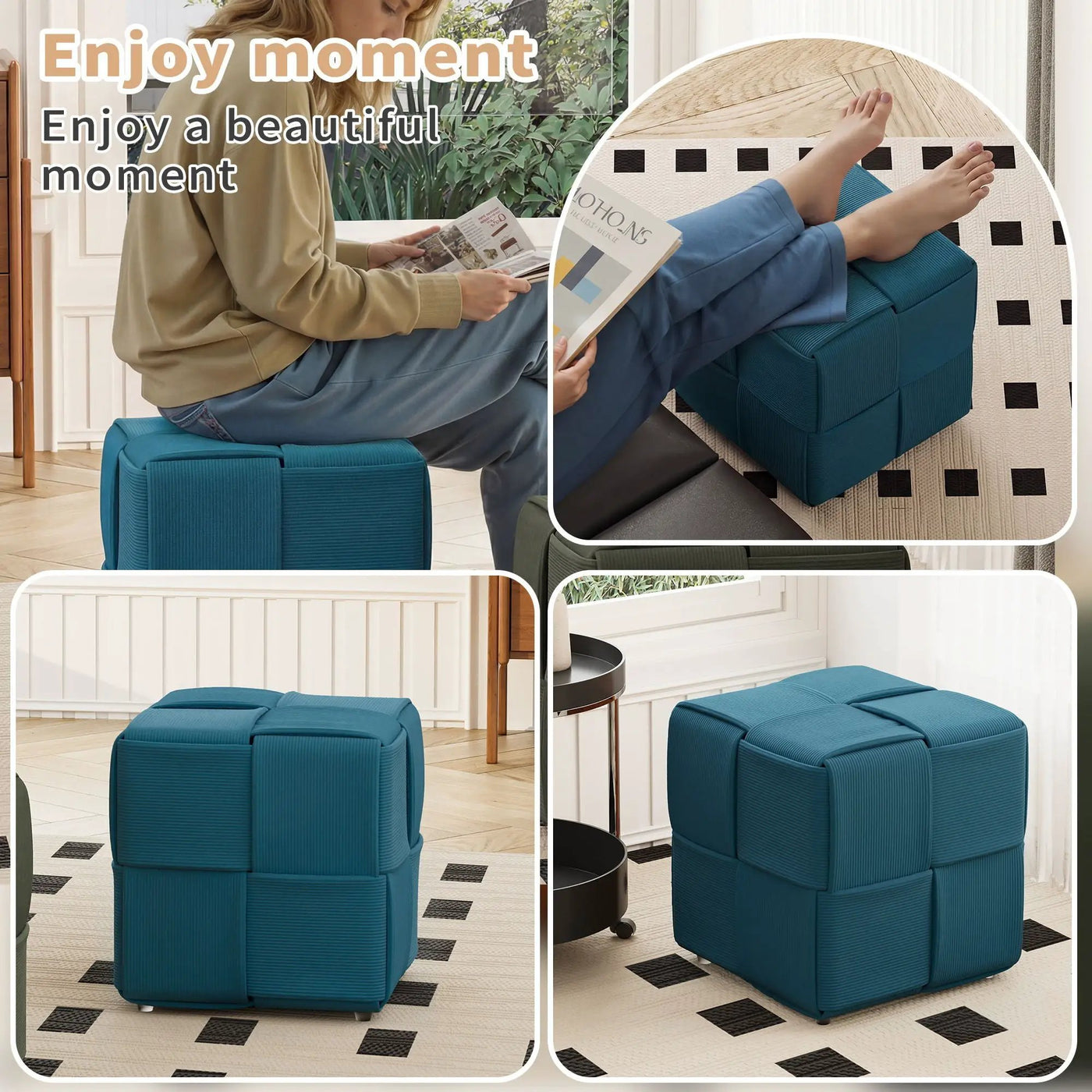 Modern Ottoman Foot Rest With Woven Design by Unique Piece Furniture